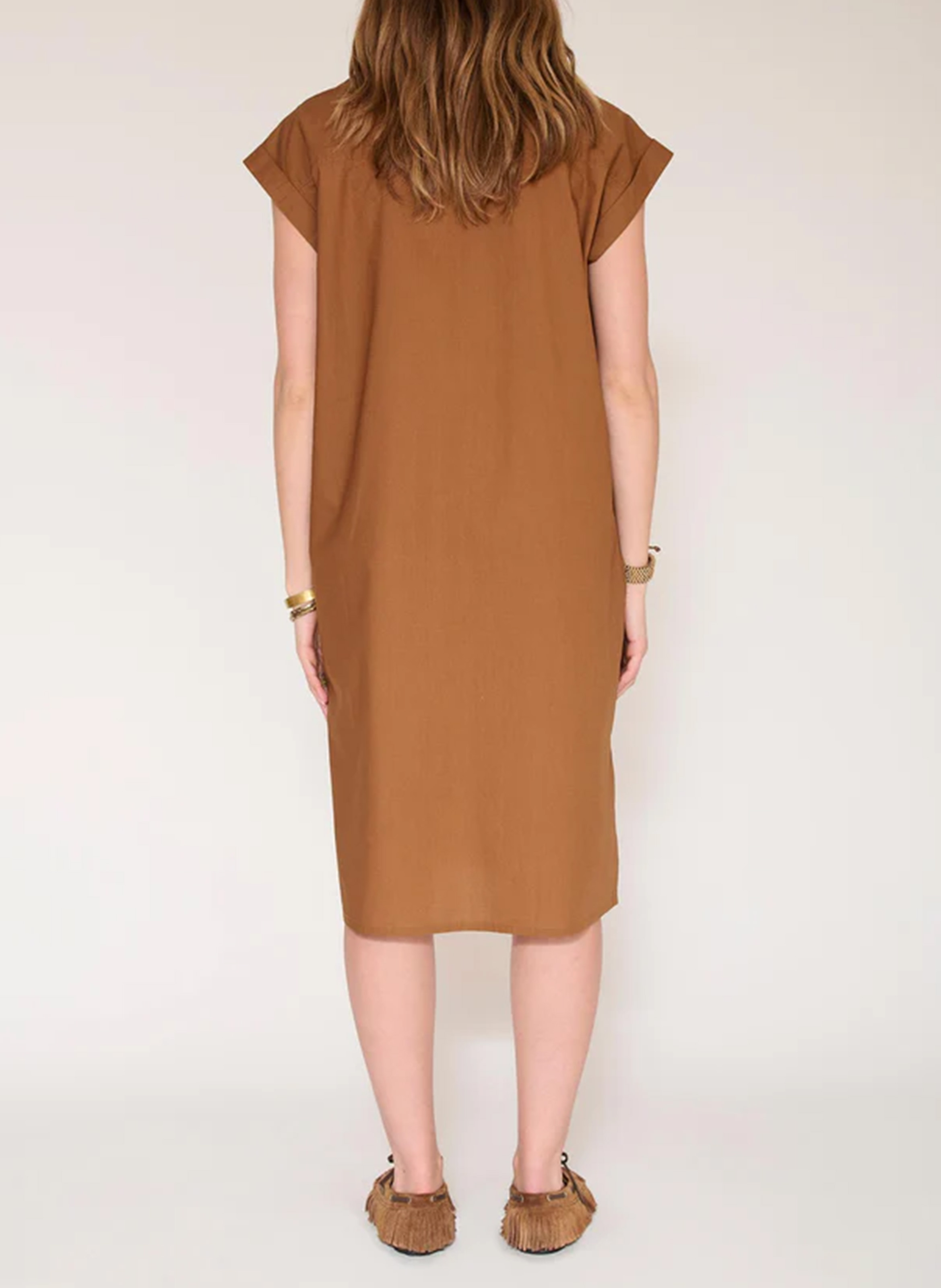 Robe midi col classique en coton MKT Marron