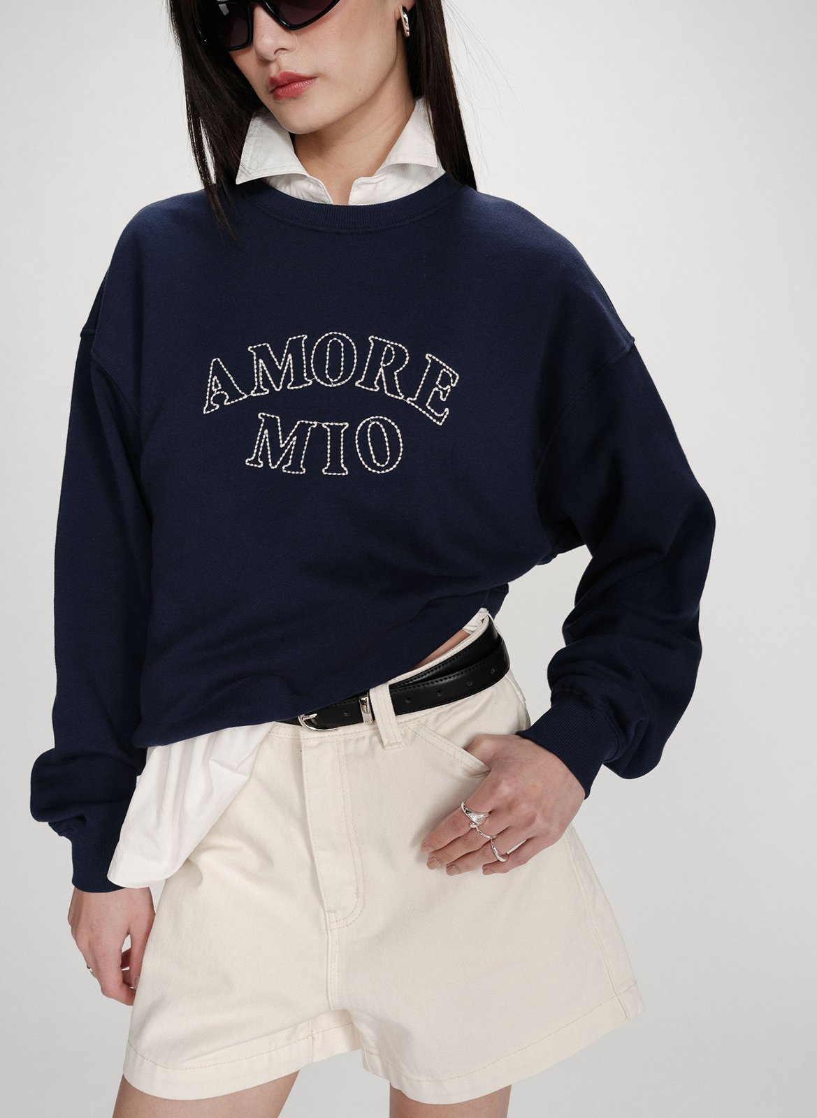 Cotton round-neck sweatshirt GRACE ET MILA Blue