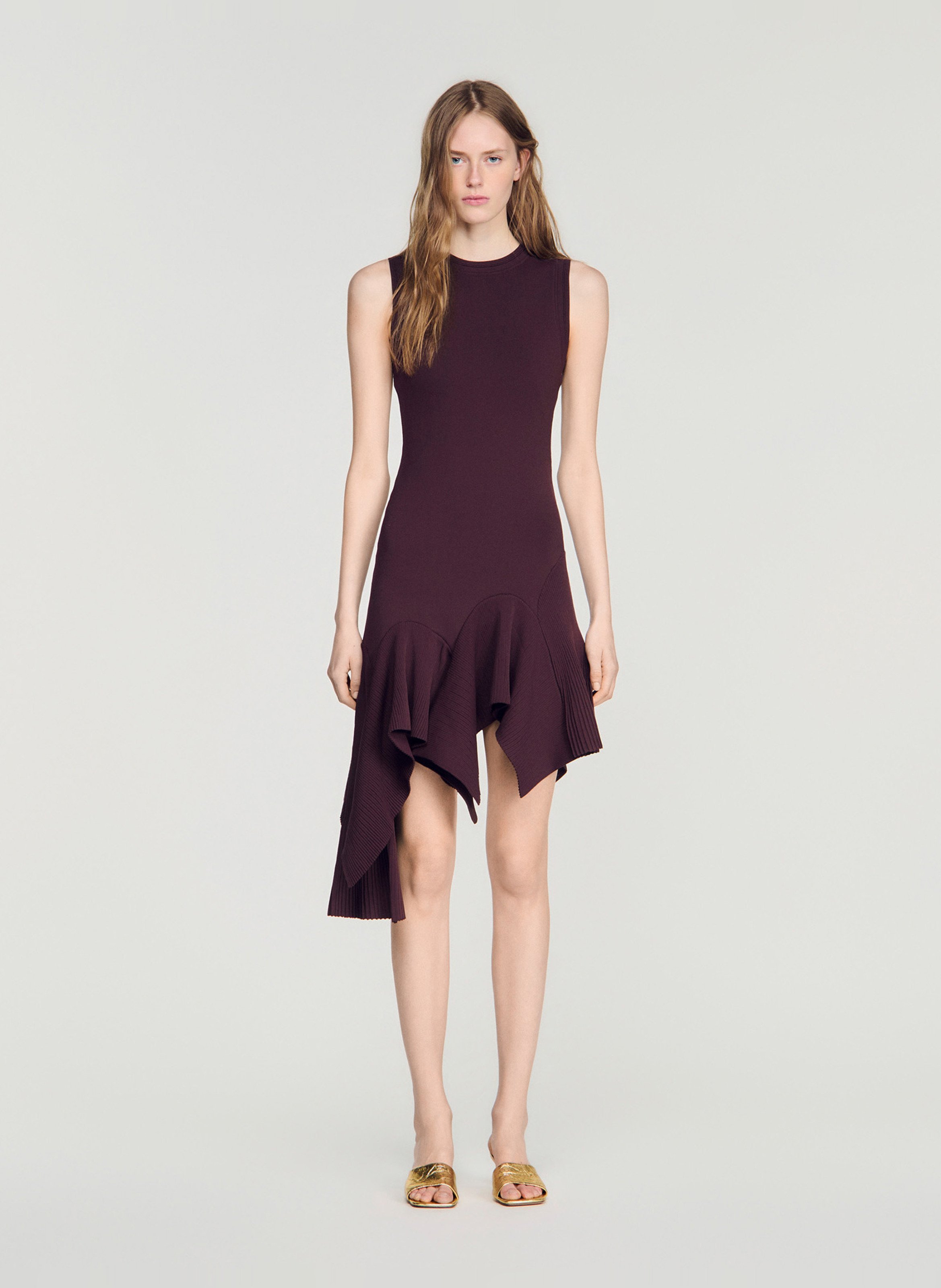 Robe courte asymétrique unie SANDRO Marron