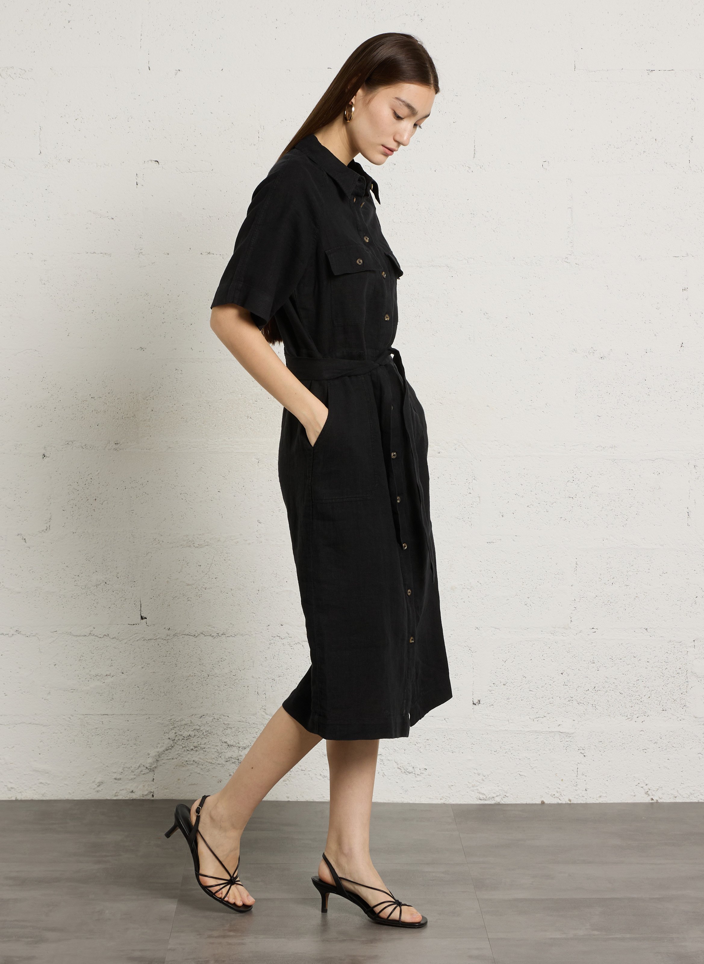 Robe midi en lin MAISON 123 Noir