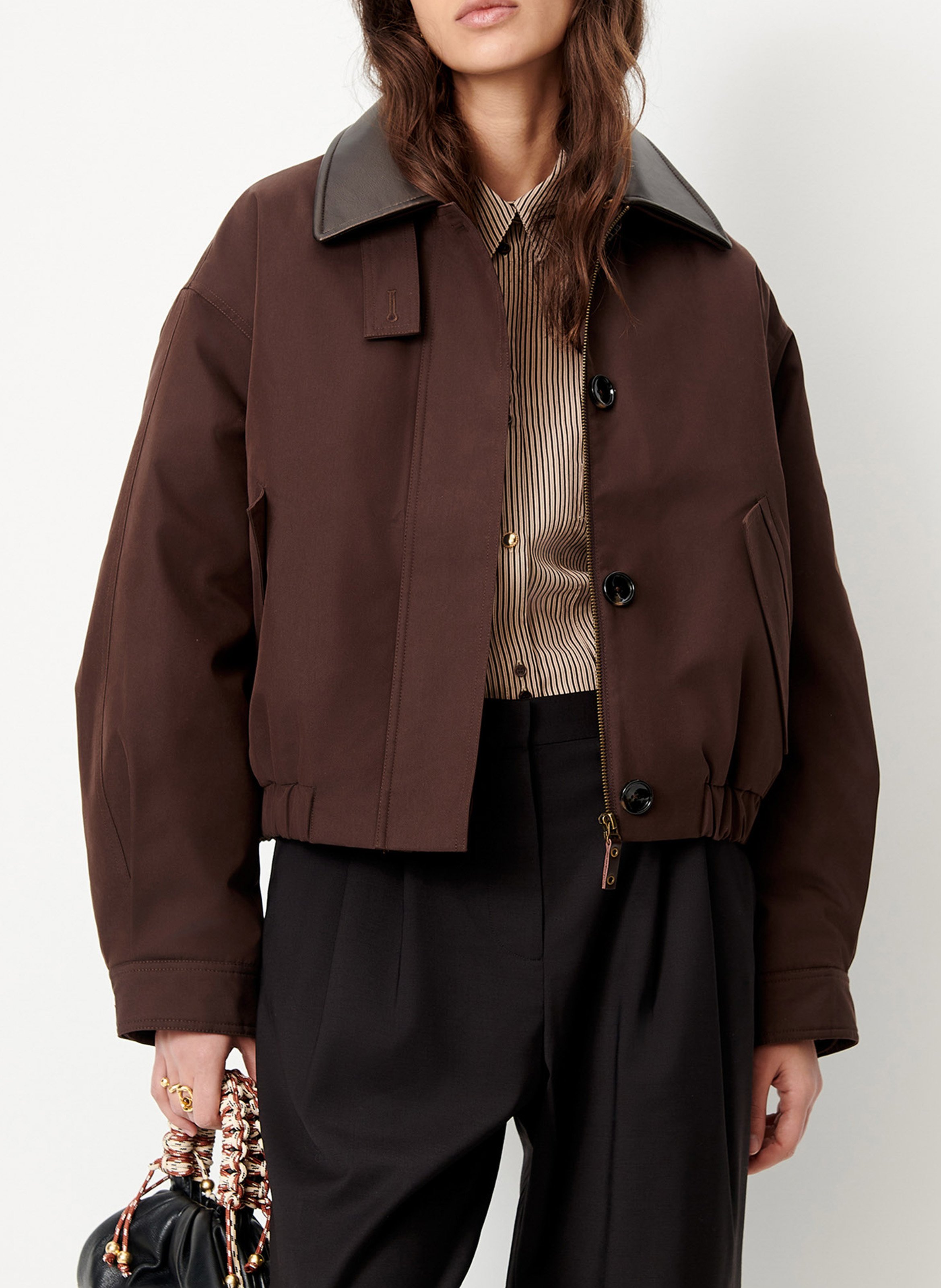Loose-fitting plain zip-up jacket SESSUN Brown