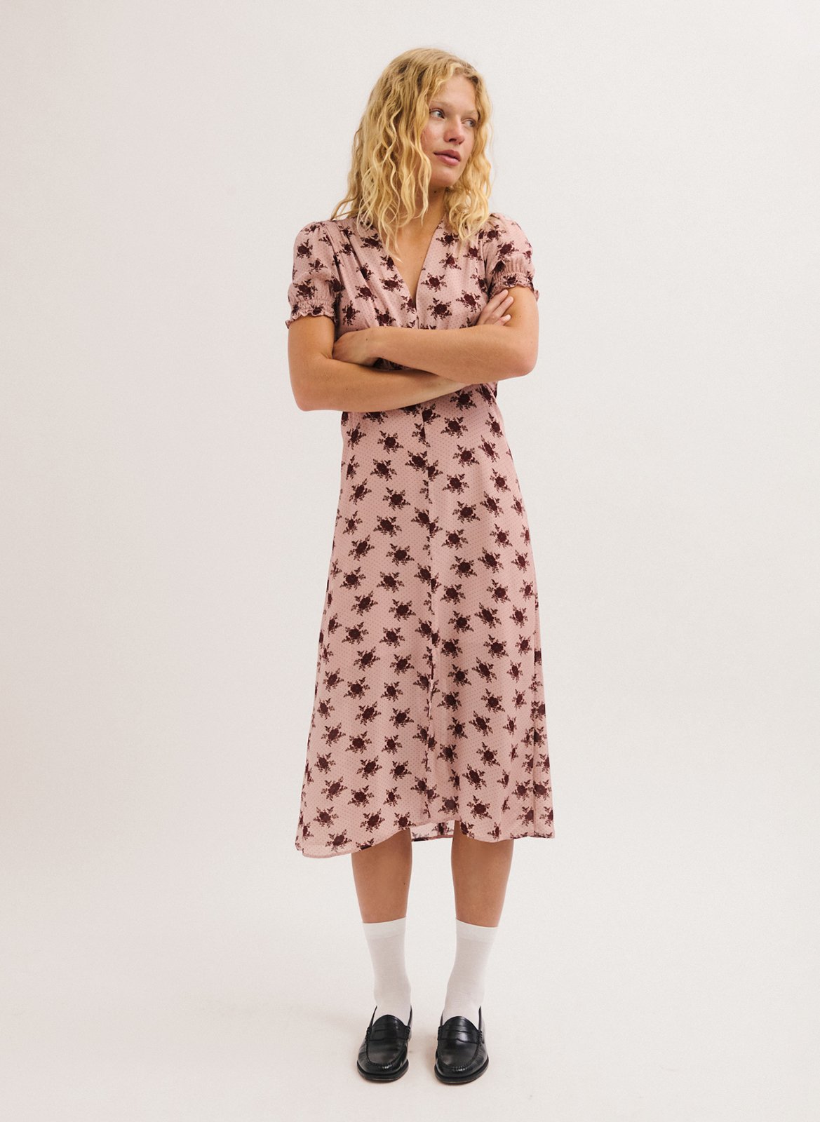 Printed V-neck midi dress PABLO Pink