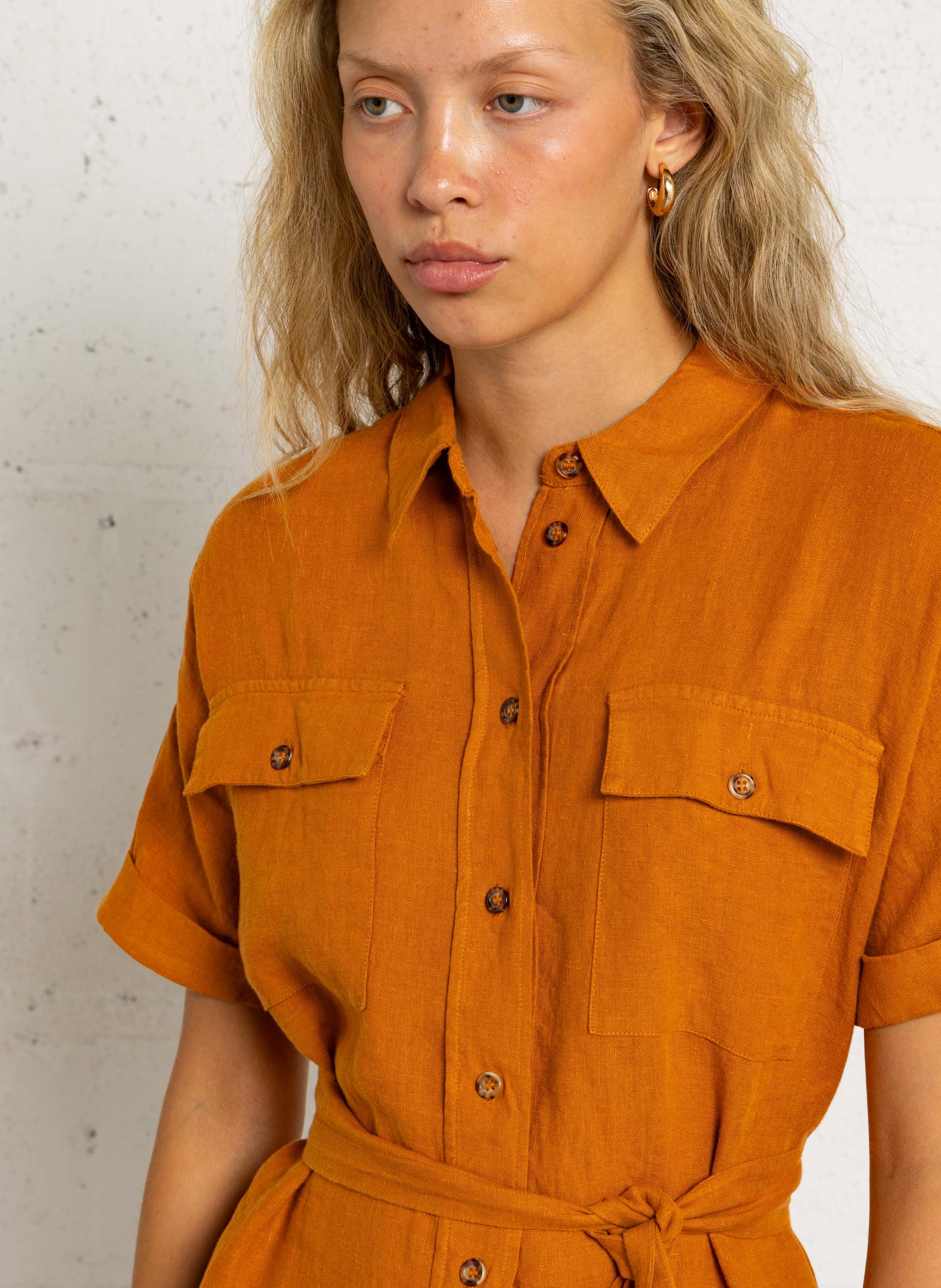 Robe chemise col classique en lin MAISON 123 Doré