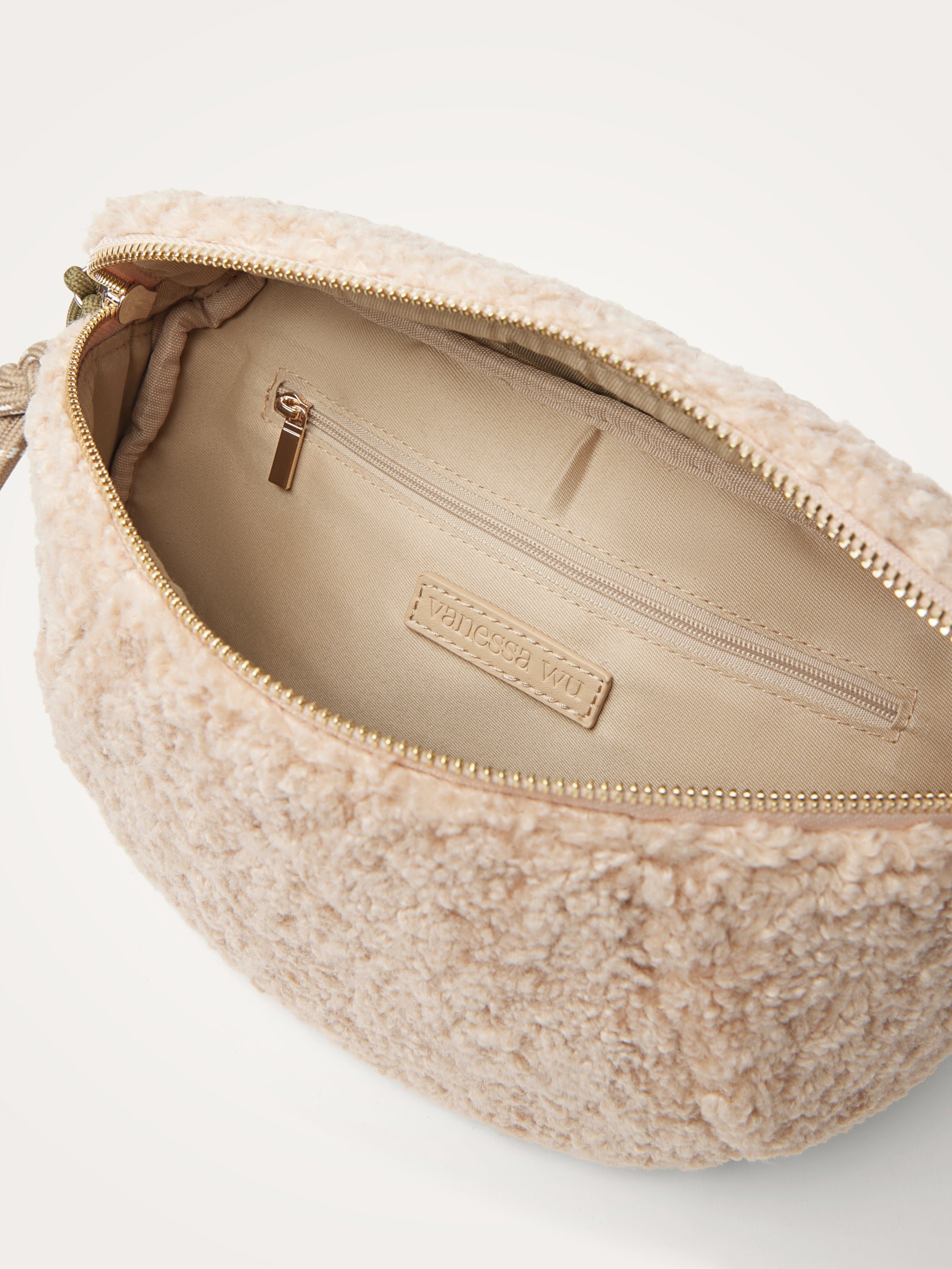 Faux shearling fanny pack VANESSA WU Beige