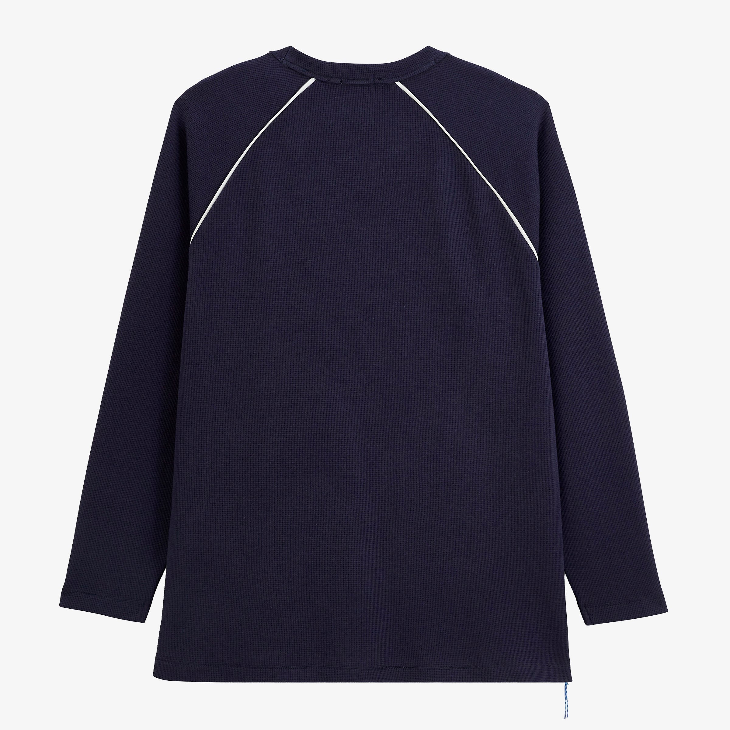 Long-sleeved round neck waffled cotton T-shirt in navy blue sbplay SERGE BLANCO Blue