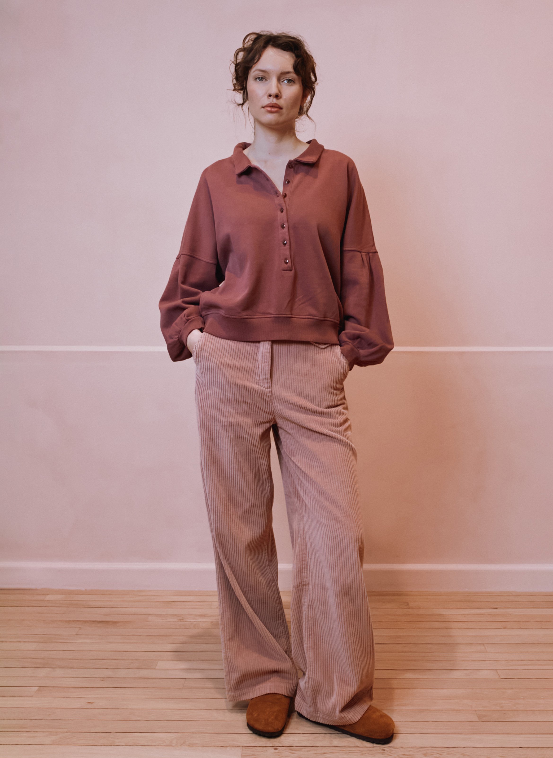 Sweat oversize col classique en coton bio EMILE ET IDA Violet