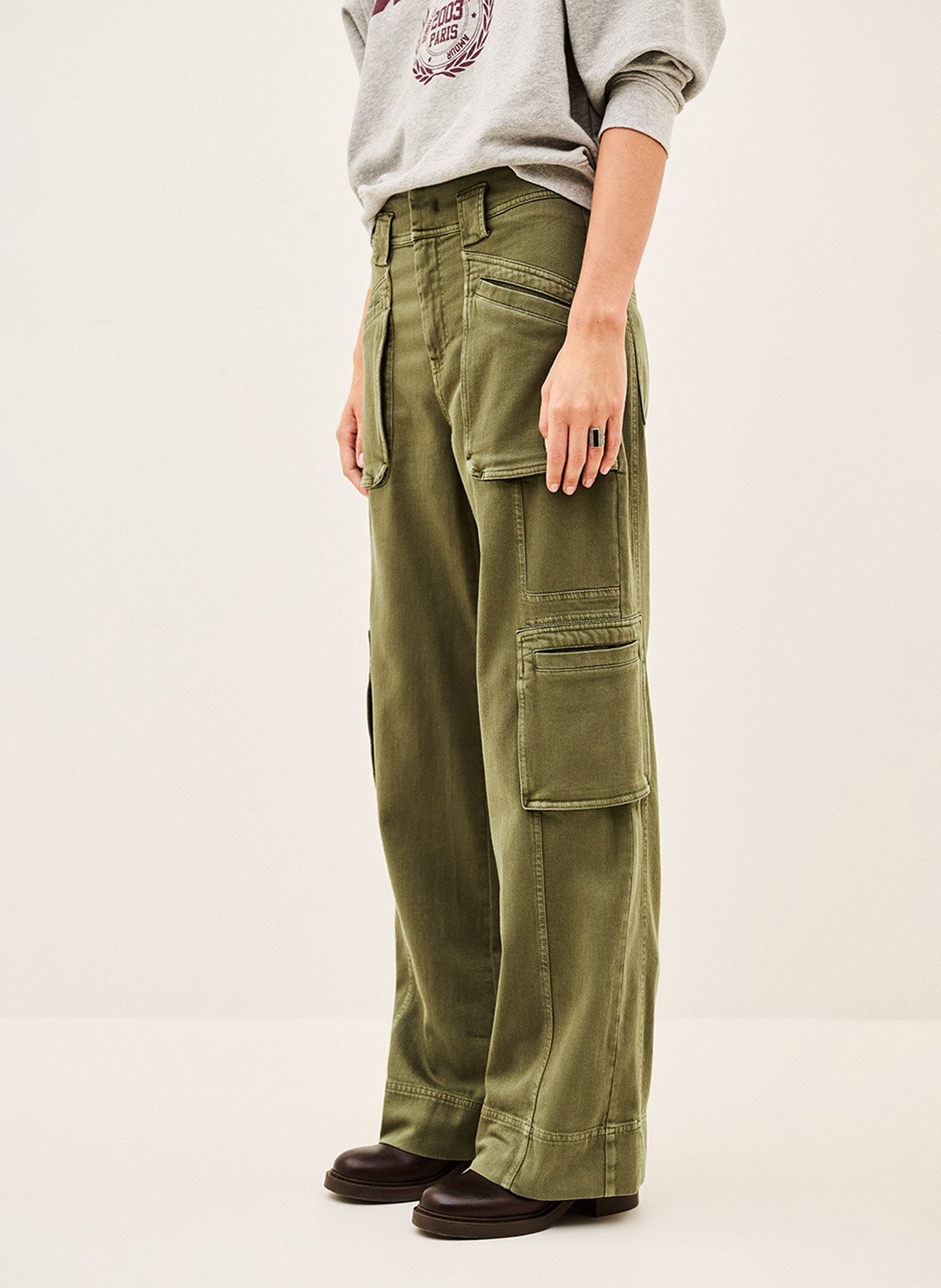 Pantalon cargo large en coton mélangé BA&SH Kaki