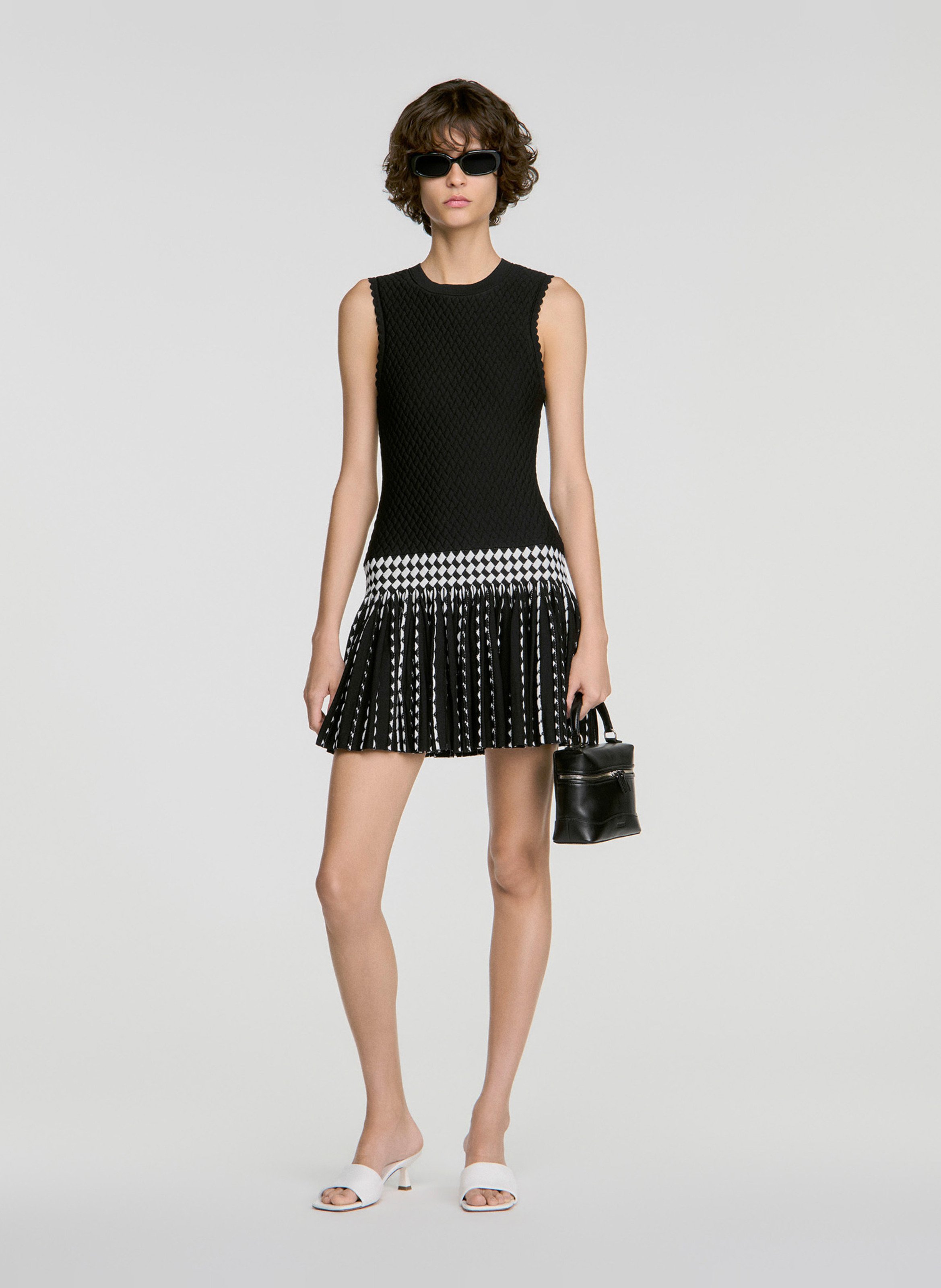Robe sans manches évasée à carreaux SANDRO Noir