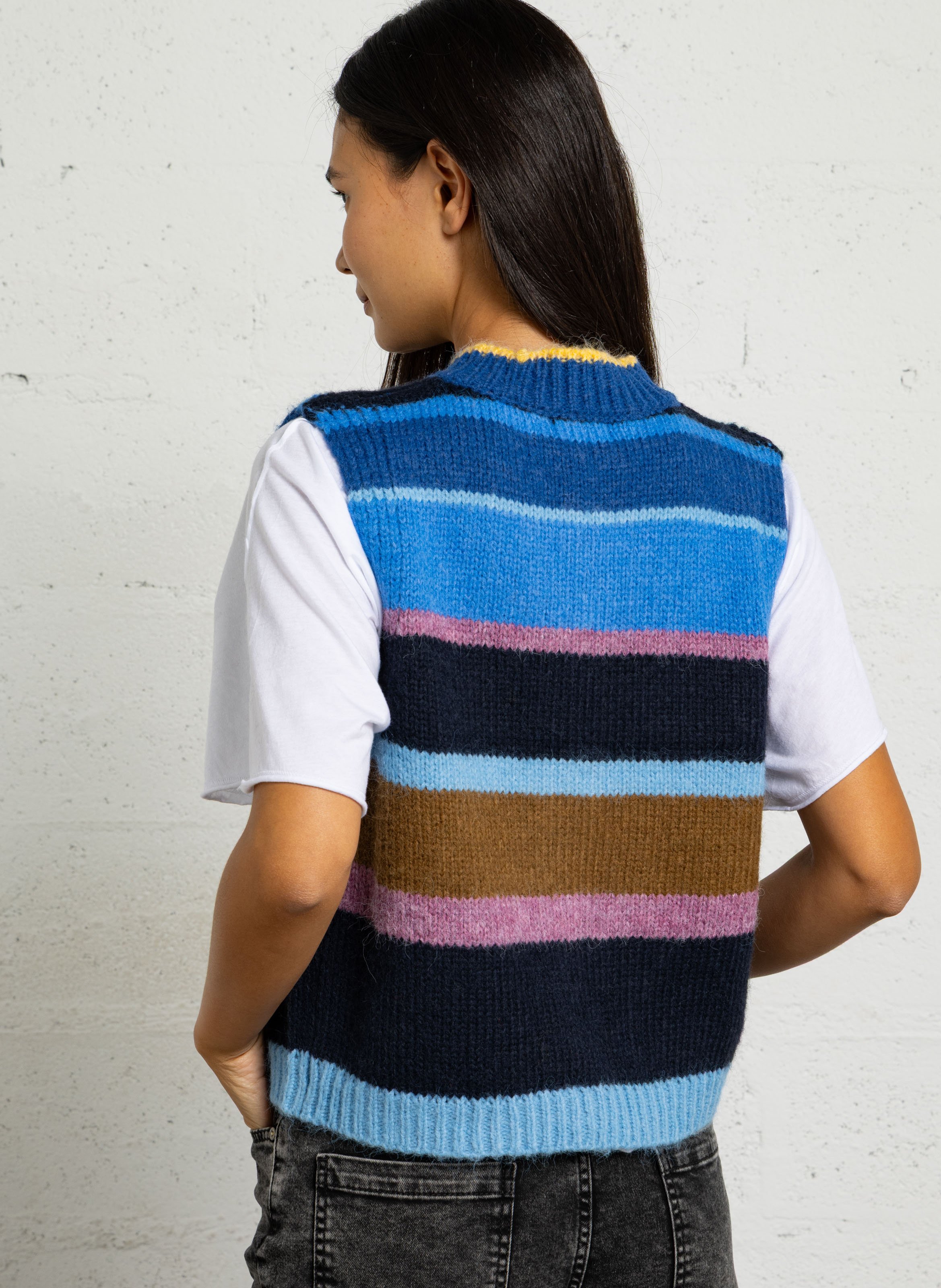 Rundhals gestreiftes Strickweste THE KORNER Blau