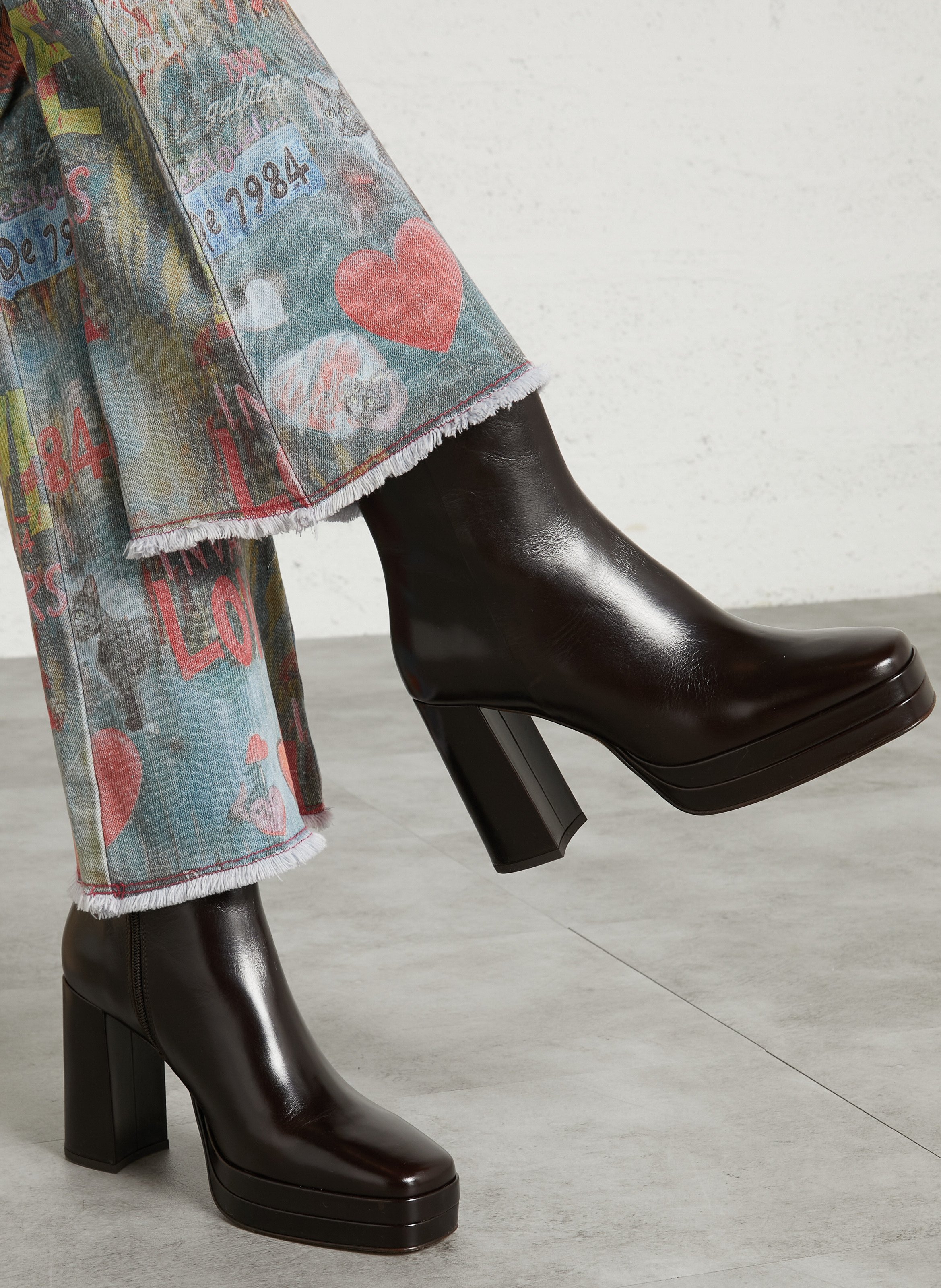 Zip-up leather mid-calf boots BOBBIES Brown