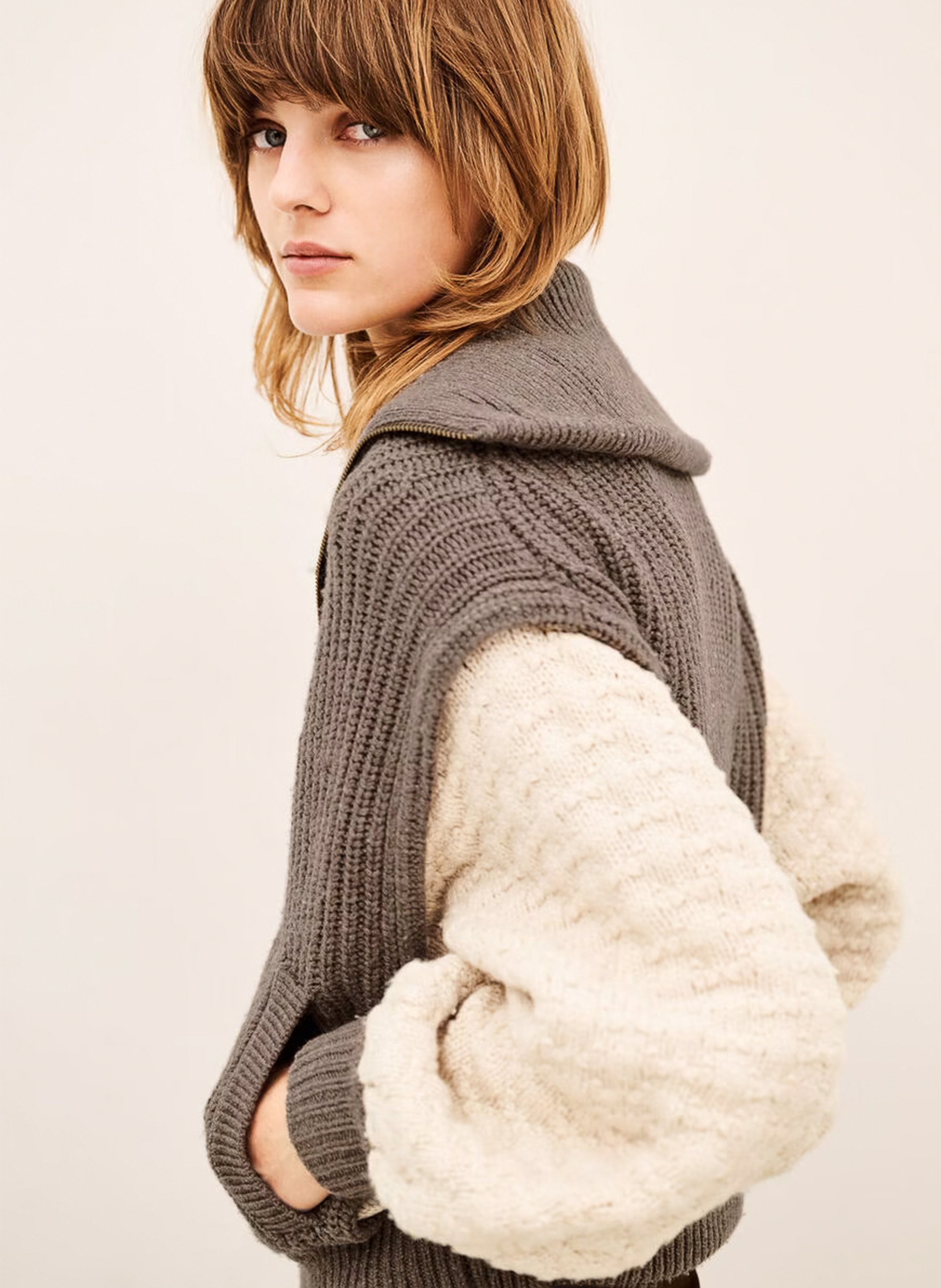 Cardigan mit Truckerkagen aus Wollmischung BA&SH Beige