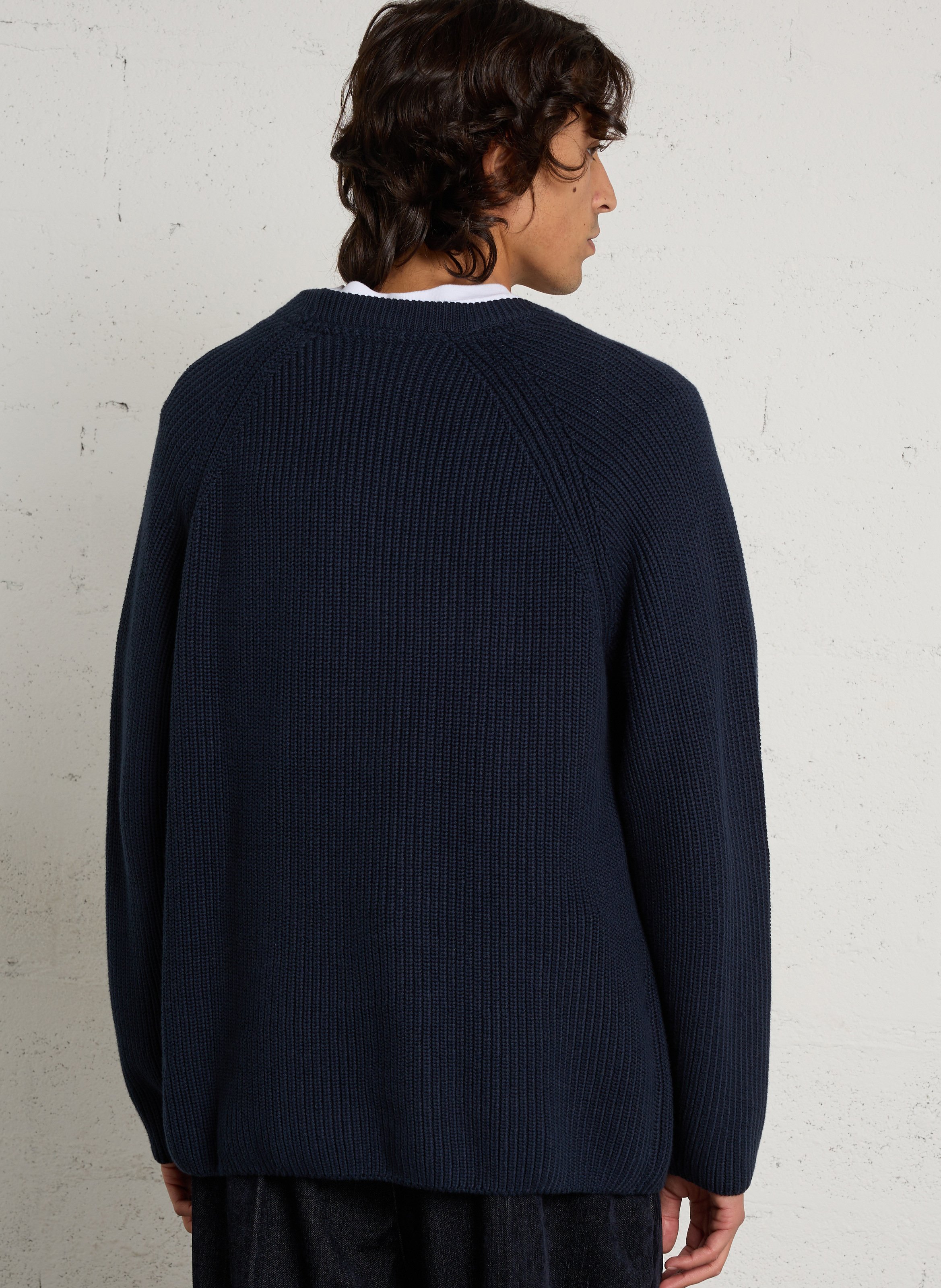 Pull droit en maille de coton  SOLID Bleu