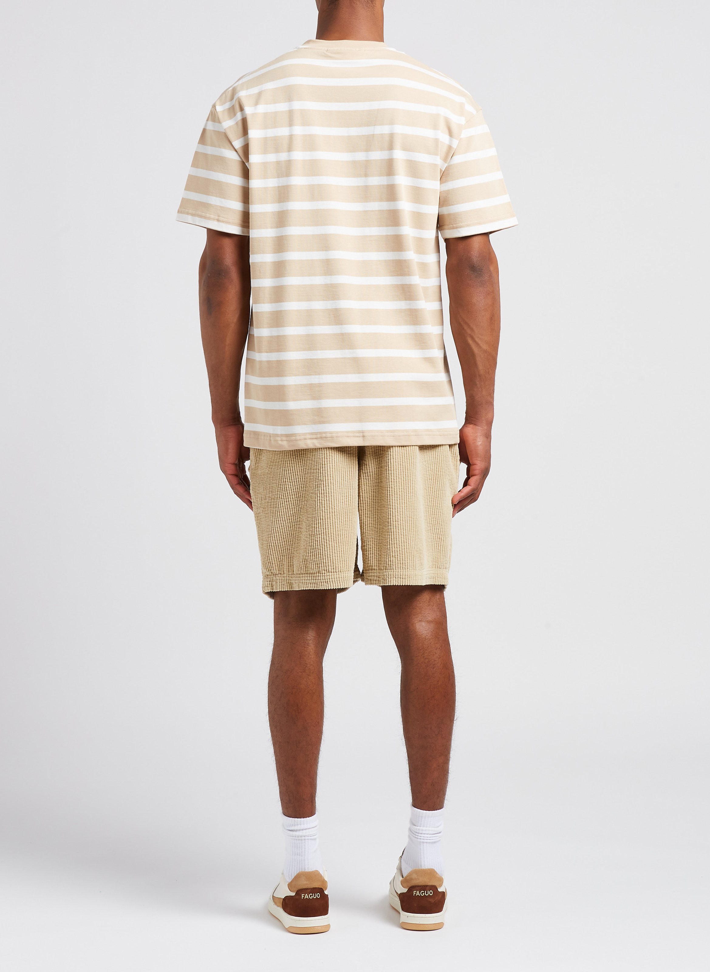 Regular-fit striped organic cotton T-shirt with round neck MINIMUM Beige