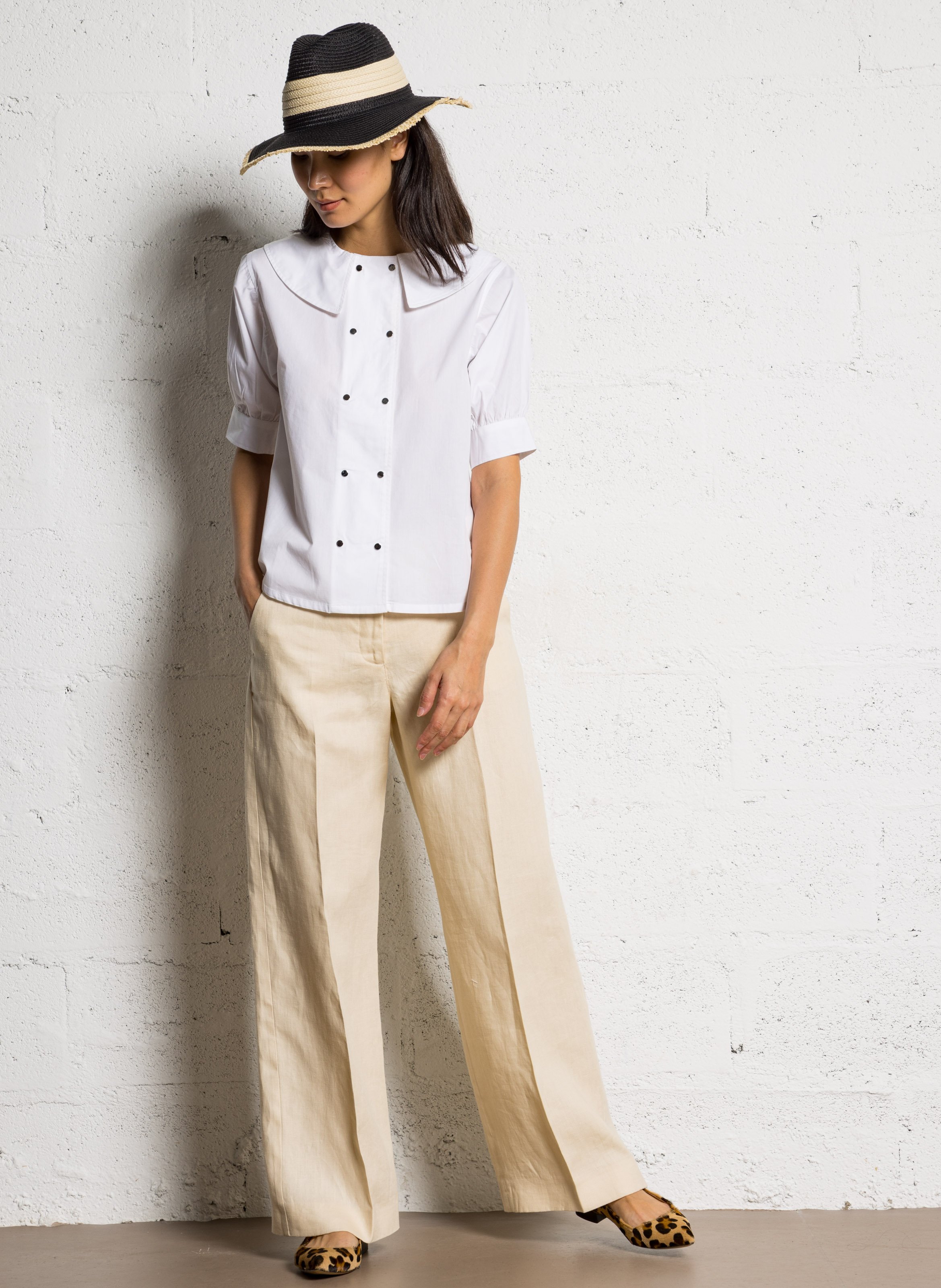 Straight-cut cotton shirt with Peter Pan collar THE TINY BIG SISTER White