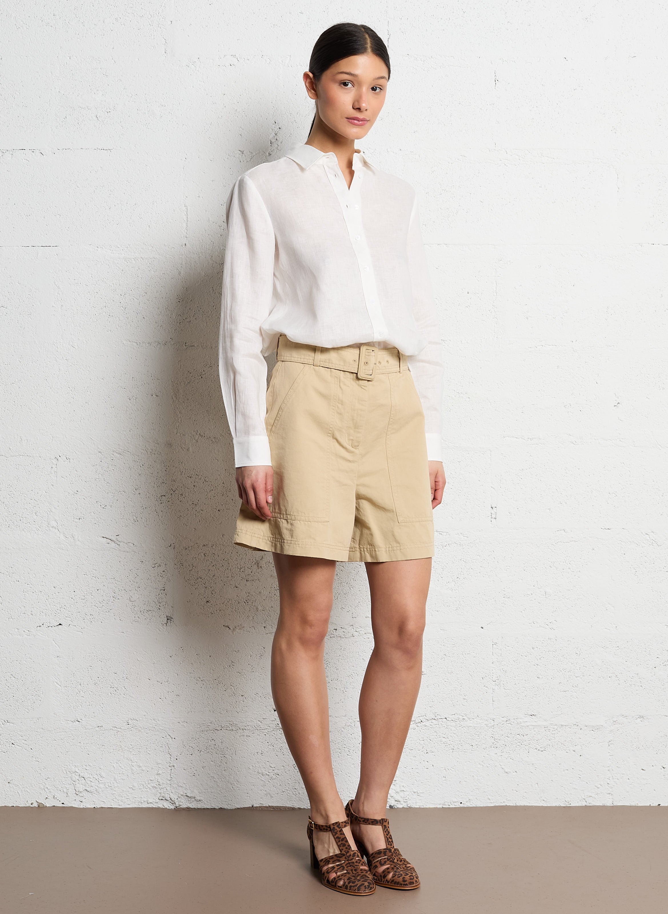 High-waisted straight shorts MAX MARA WEEK END Beige
