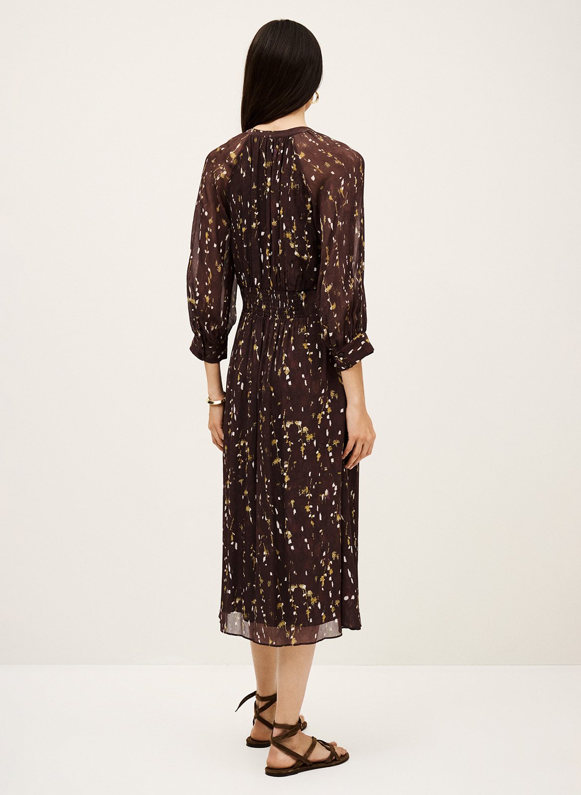 Halflange jurk met print en Tunesische kraag BA&SH Bruin