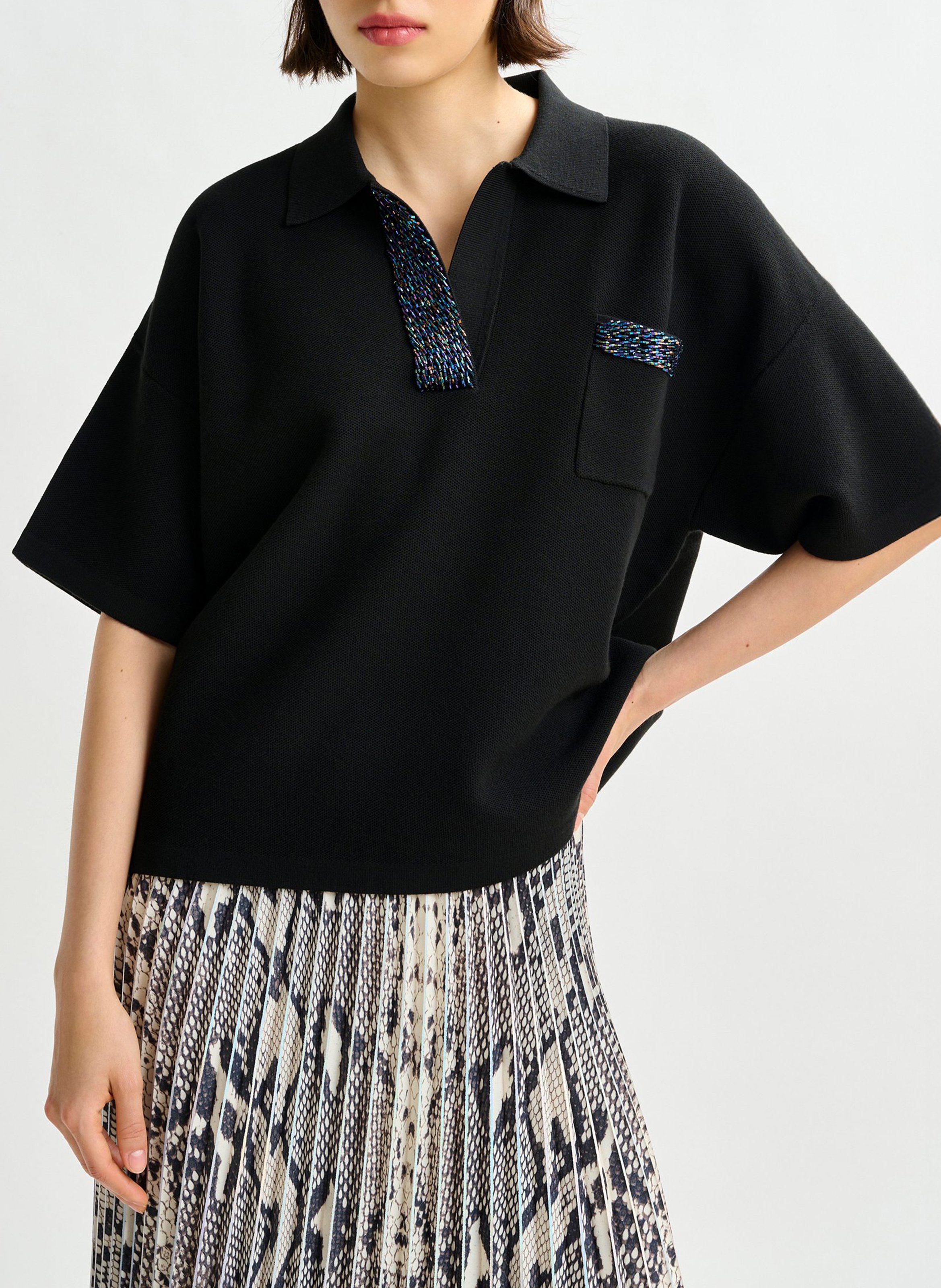 Haut col polo en maille ESSENTIEL ANTWERP Noir