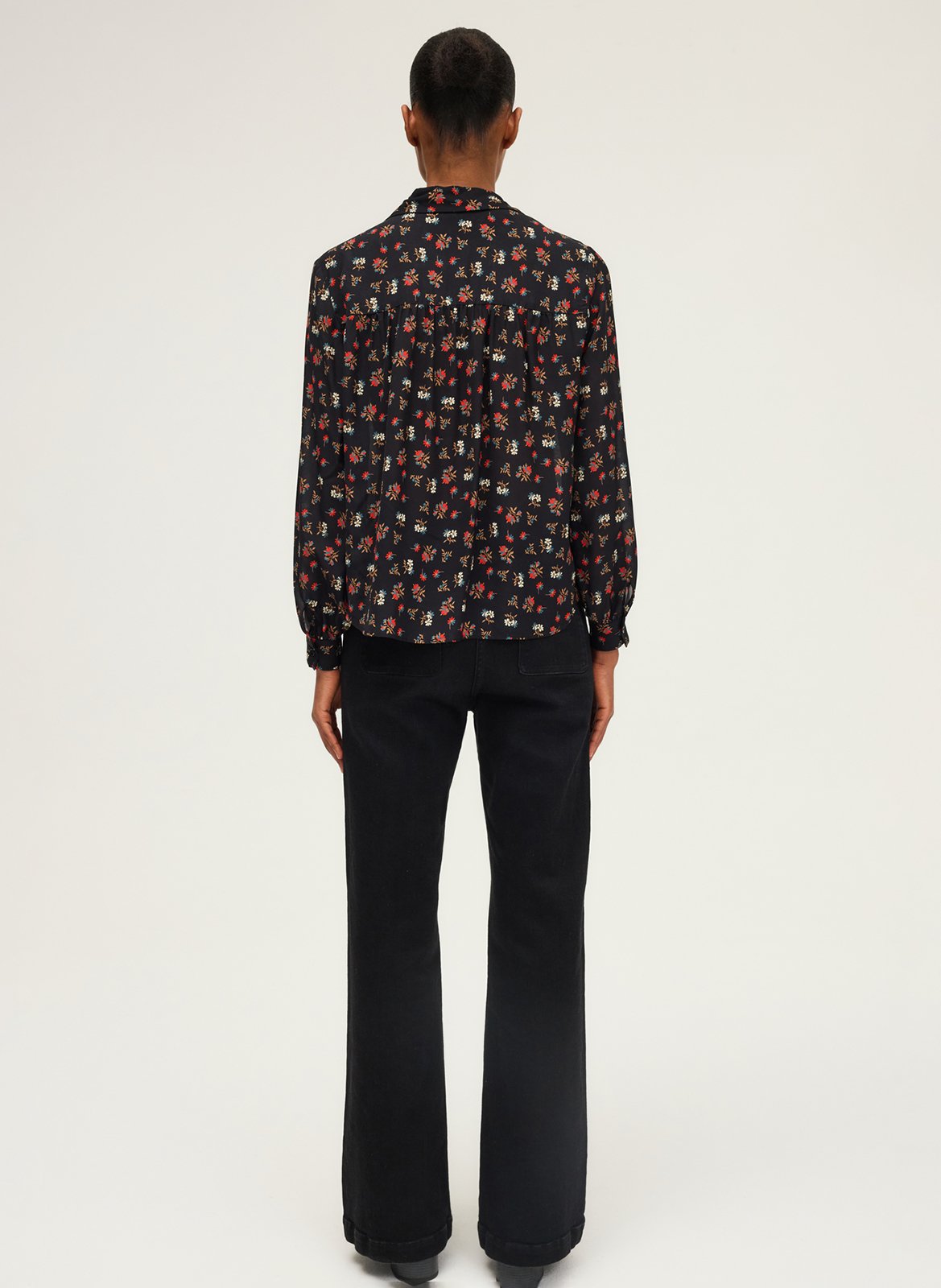Floral flowy blouse with long sleeves PABLO Black