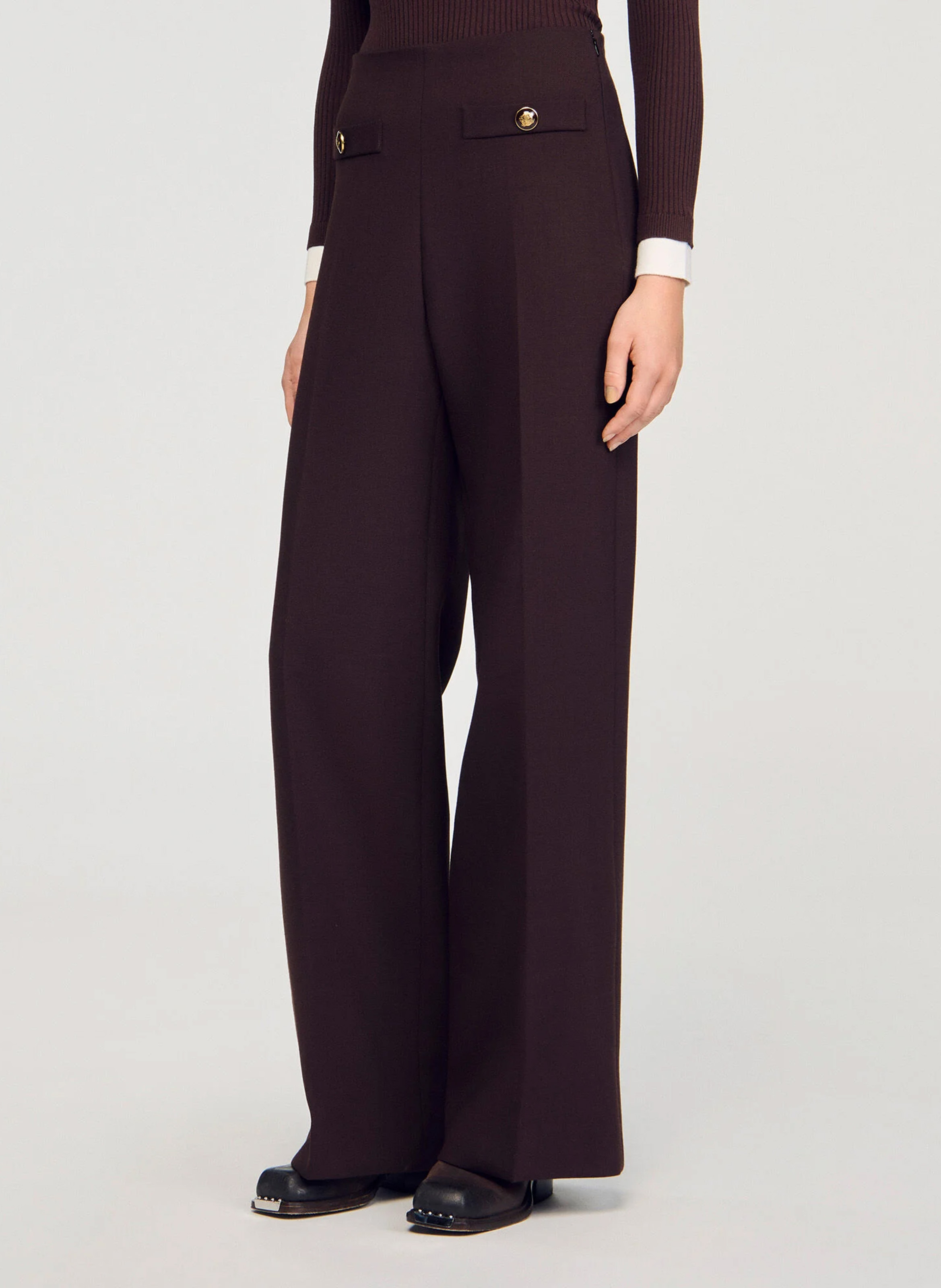 Pantalon large à plis SANDRO Marron