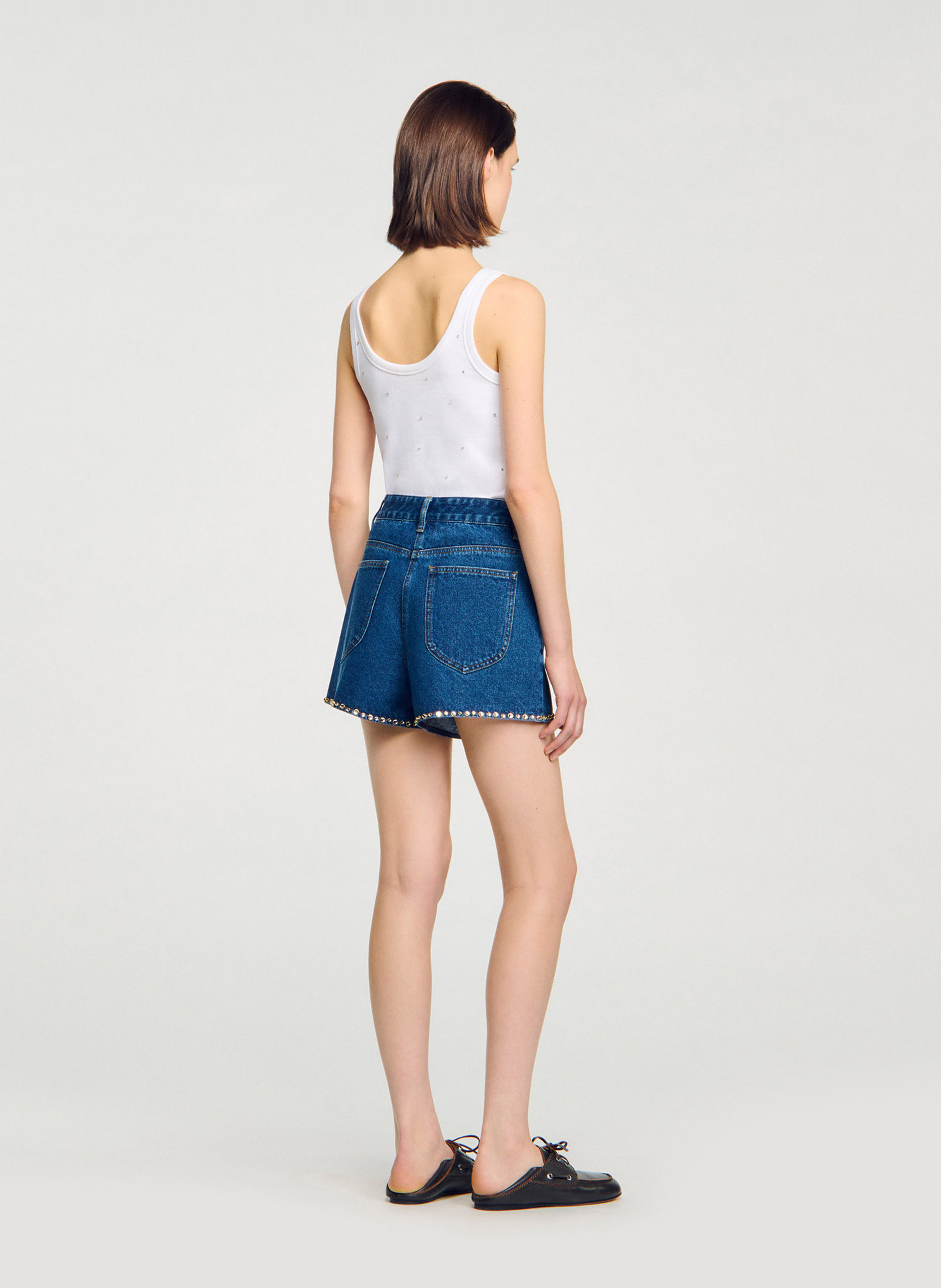 Short en denim strassé SANDRO Bleu