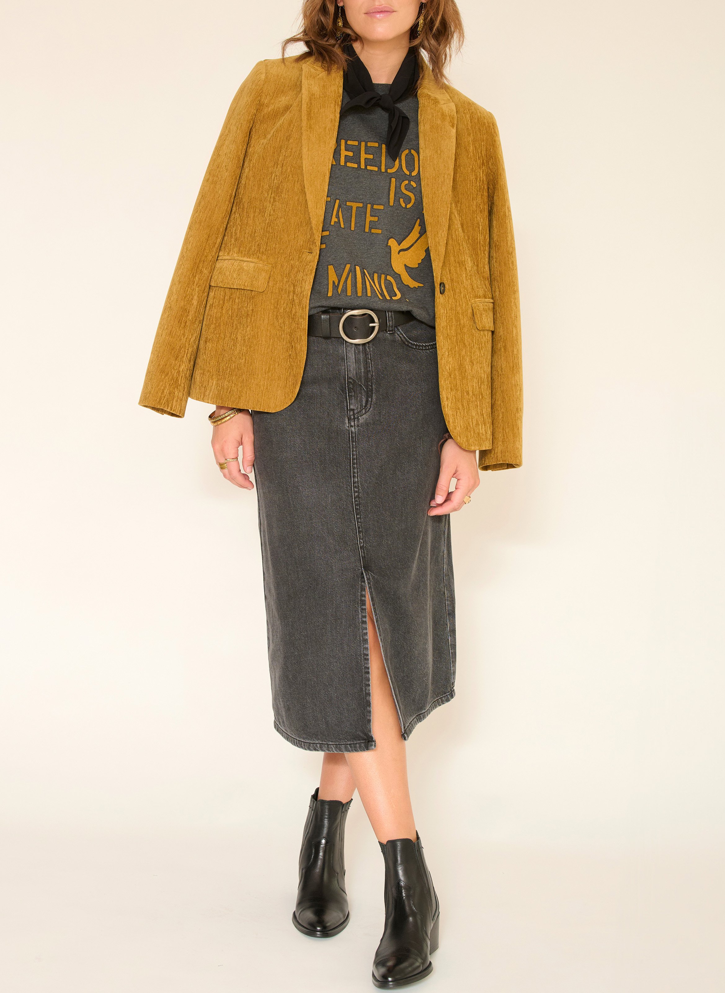 Jupe midi en fendue en denim MKT Noir