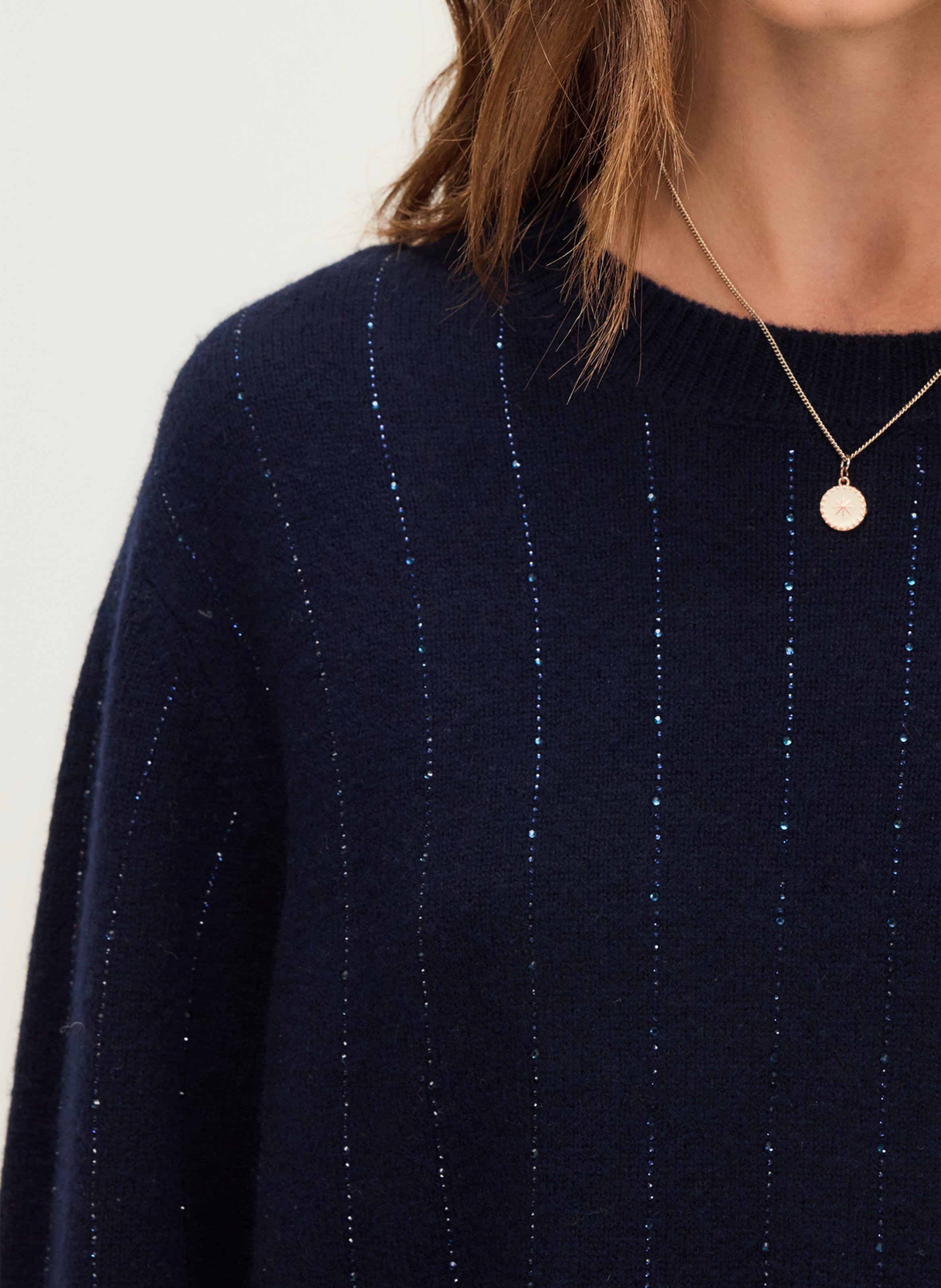Pull col rond en laine  PABLO Bleu
