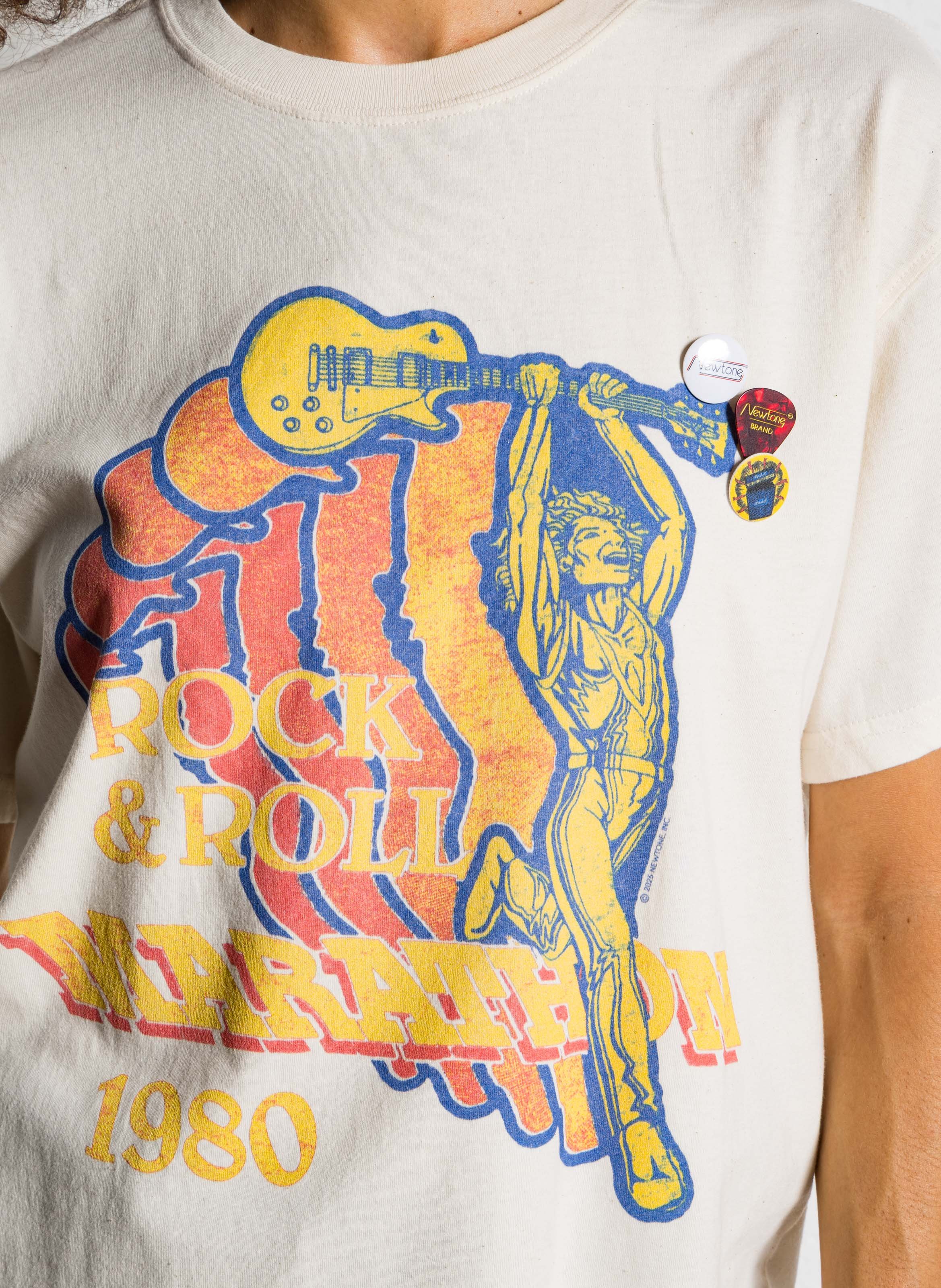 Straight round-neck cotton T-shirt with screen print NEWTONE Beige