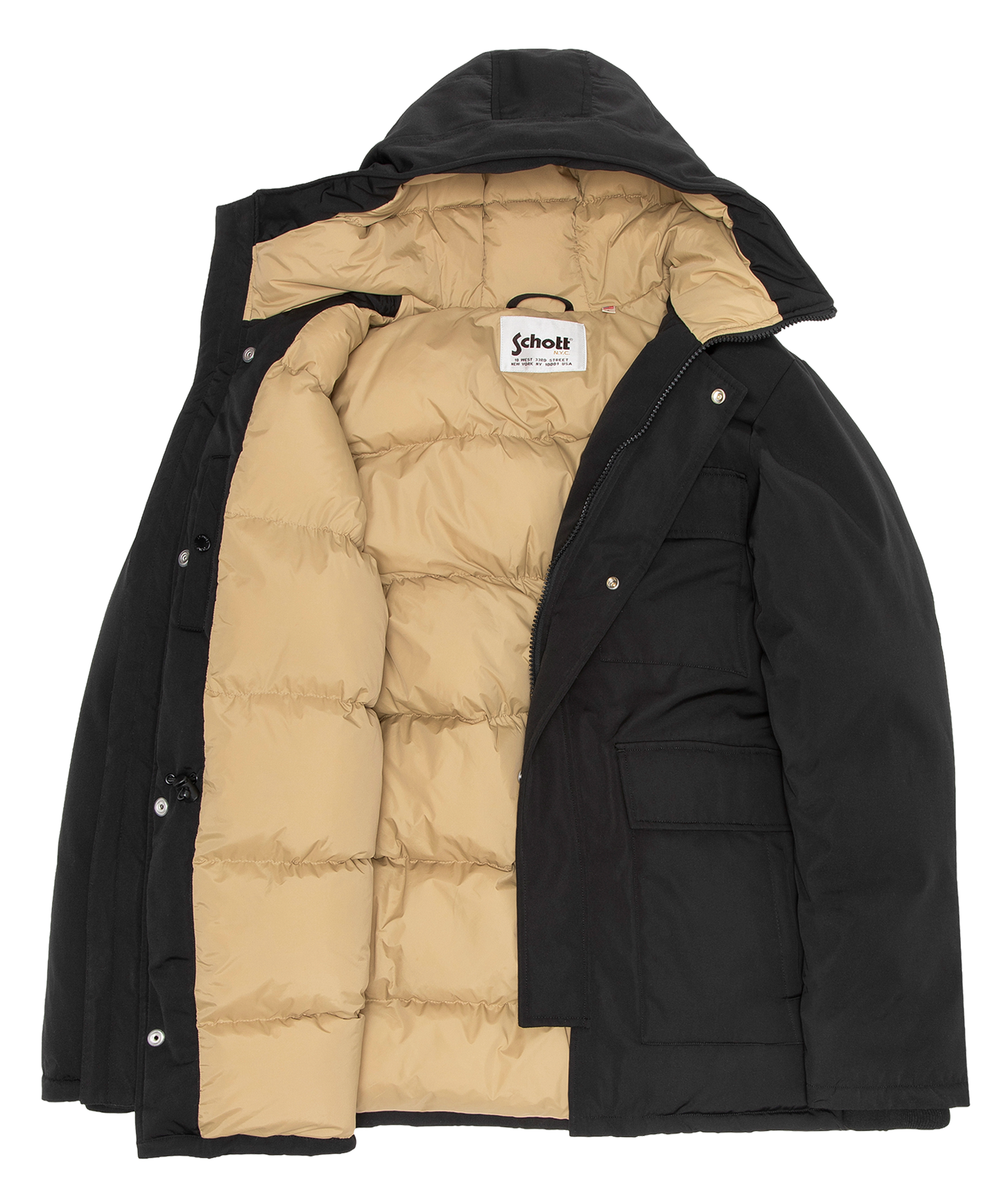 Straight hooded parka in blended cotton SCHOTT Black