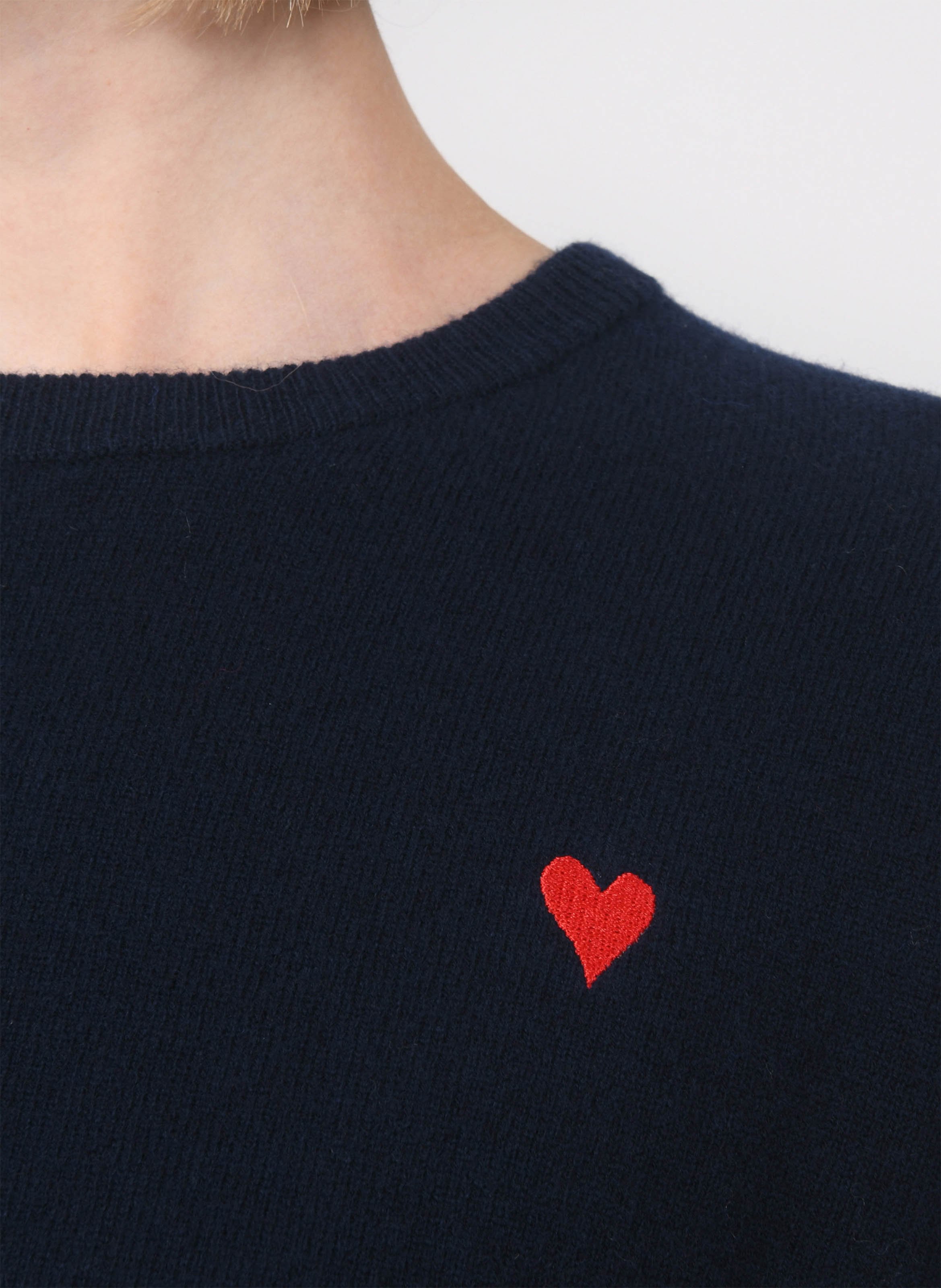 Pull ample col rond brodé en laine et cachemire KOOKAI Bleu