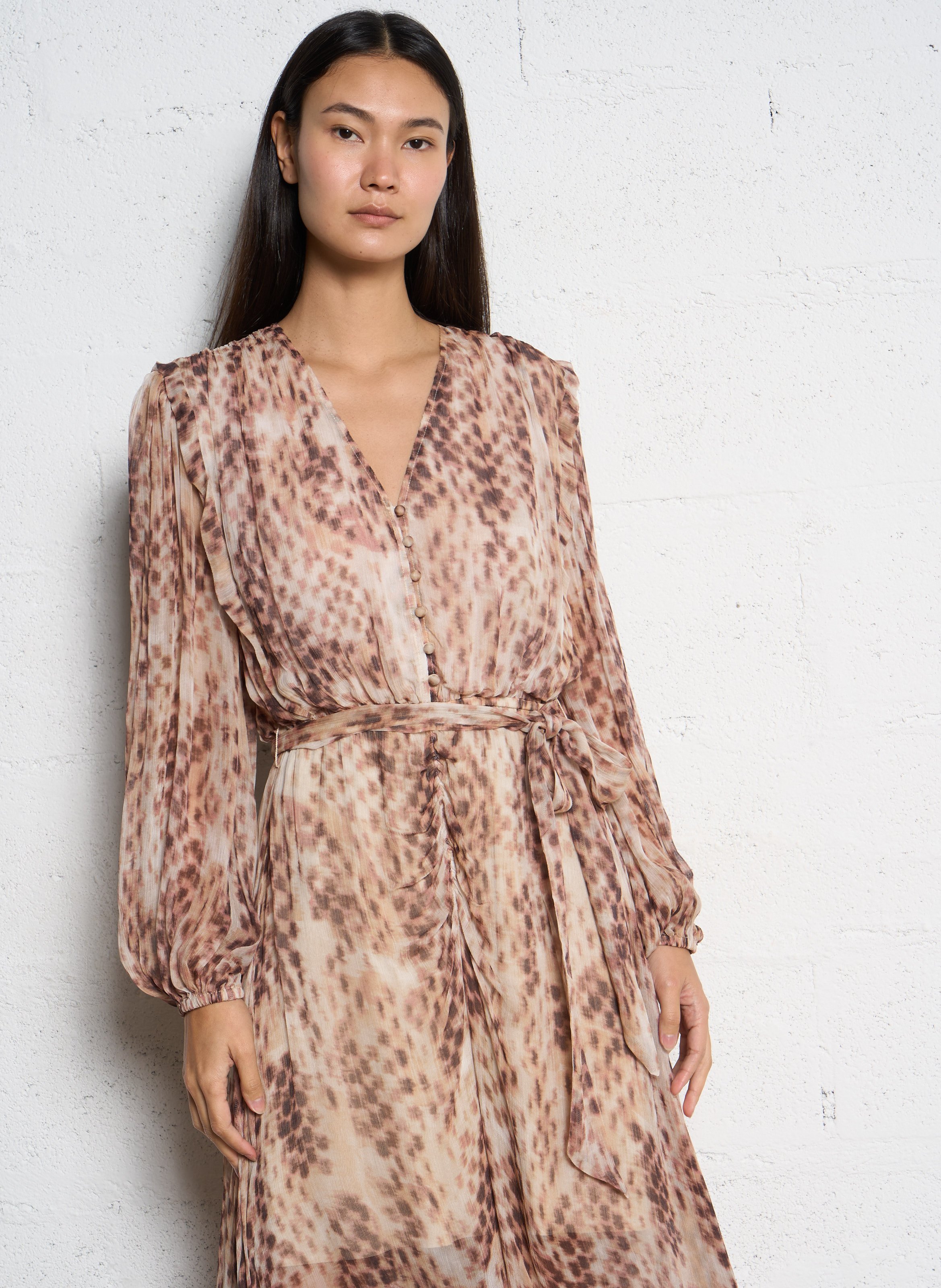 Flared V-neck maxi dress SUNCOO Beige