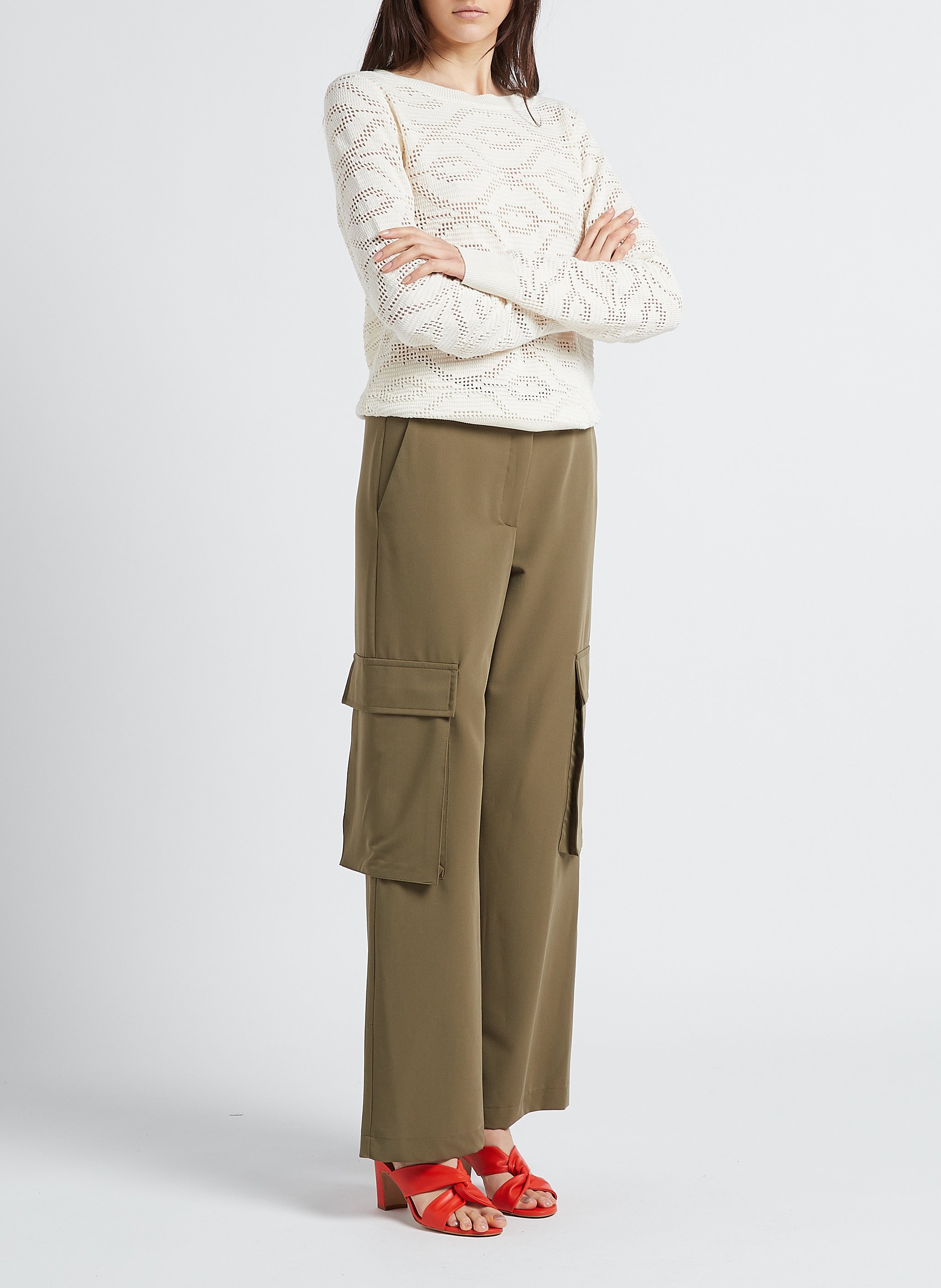 Pull col rond ajouré en coton mélangé LA PETITE FRANCAISE Blanc