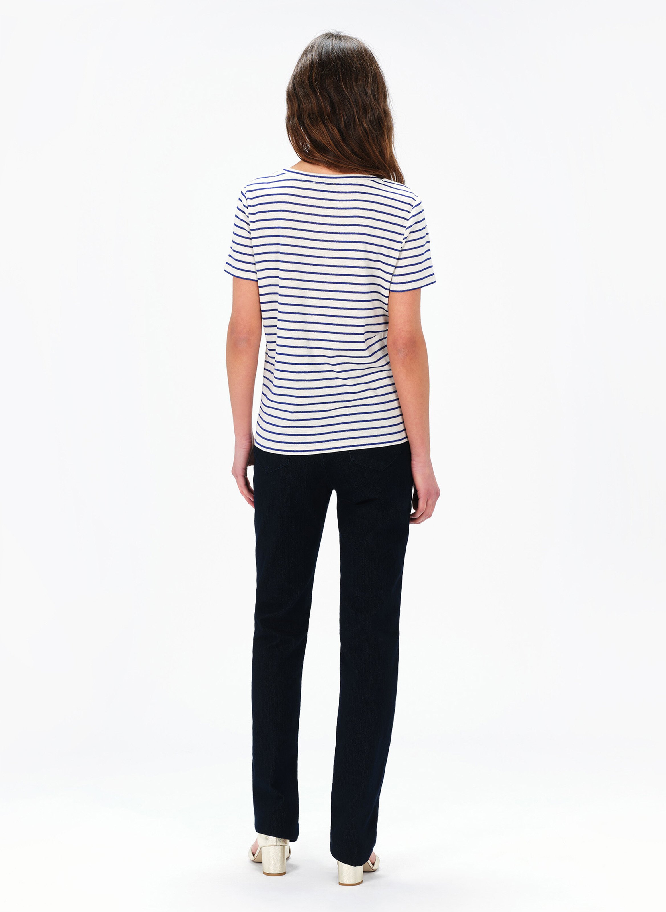 Gestreiftes Rundhals-T-Shirt aus Baumwoll-Mix CAROLL Blau