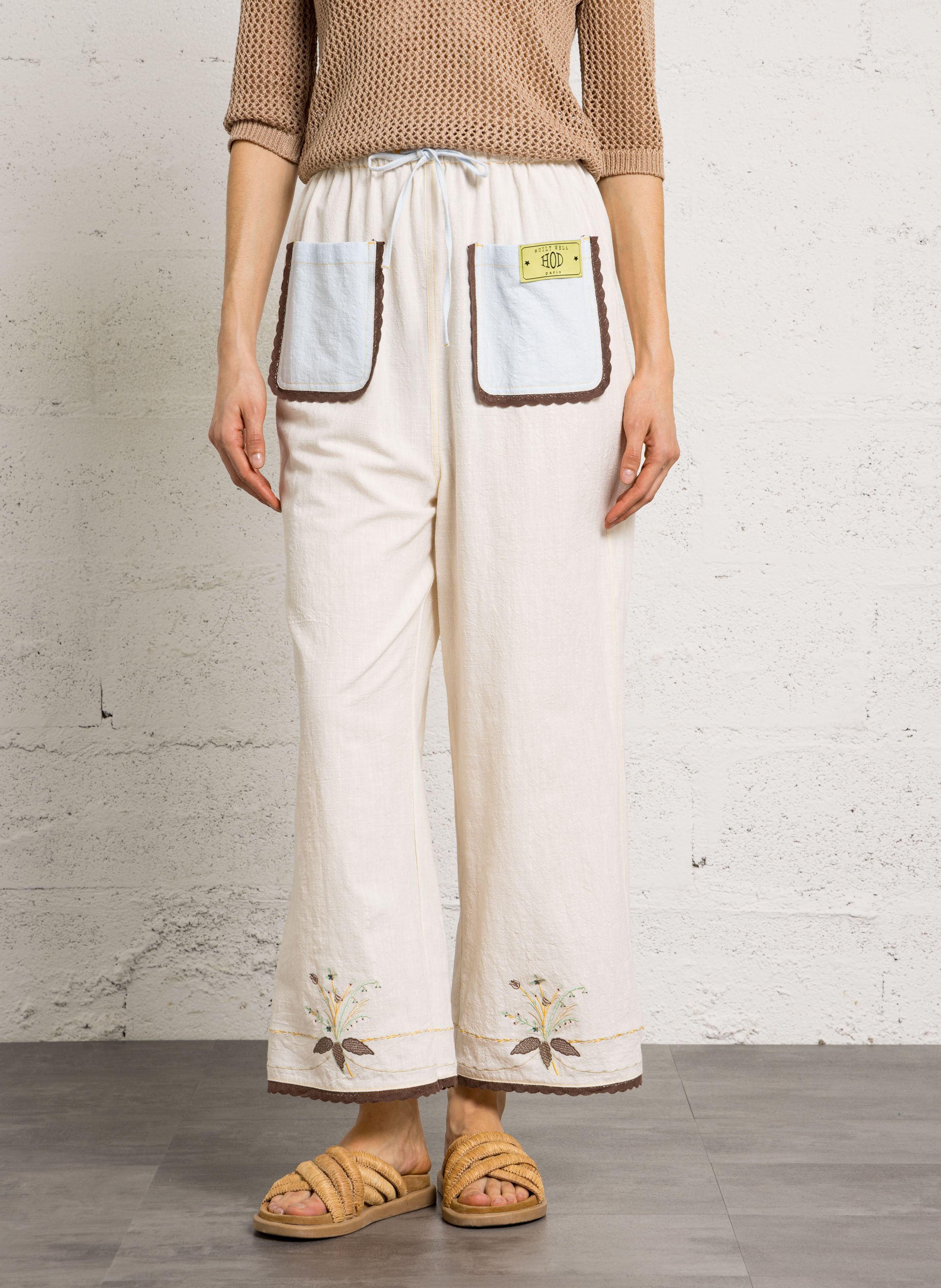 Wide Elastic Embroidered Pants HOD PARIS White