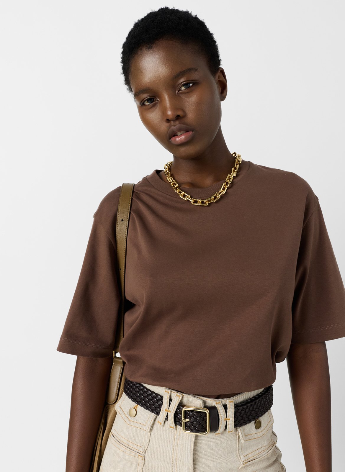 T-shirt droit col rond en coton GERARD DAREL Marron