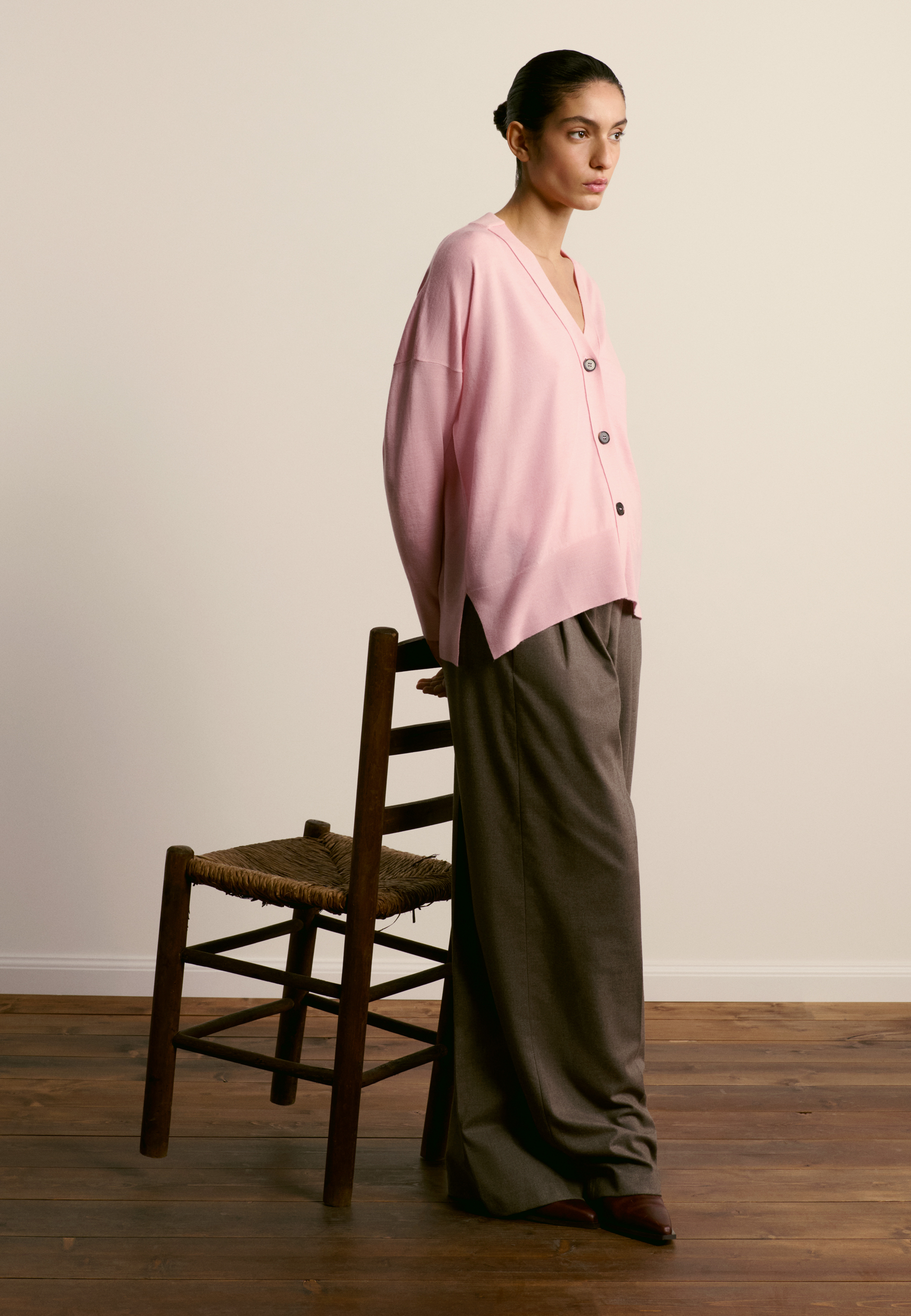 Buttoned Merino Wool Cardigan MAISON MONTAGUT Pink