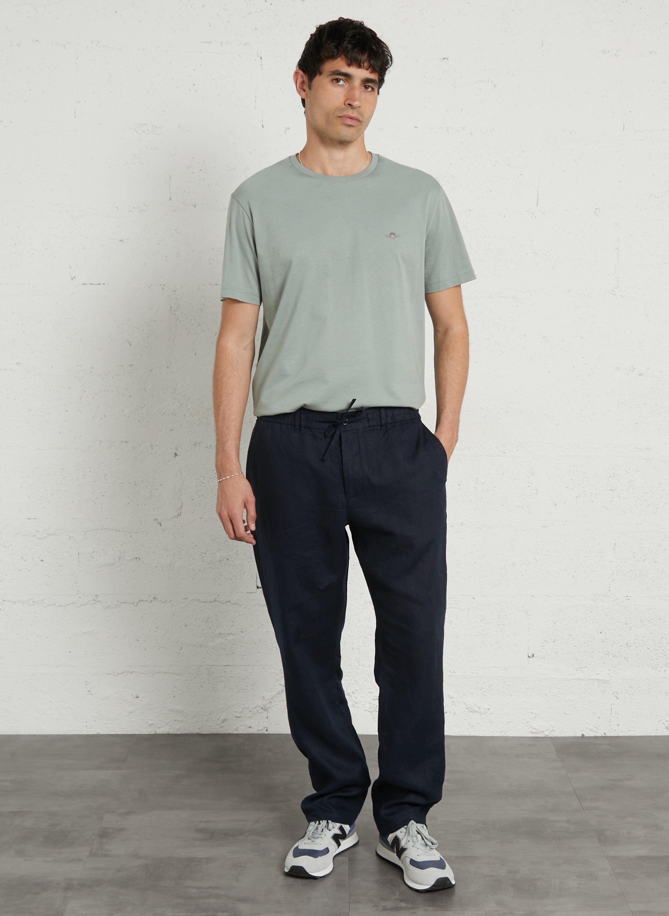 Pantalon droit uni en lin GANT Bleu