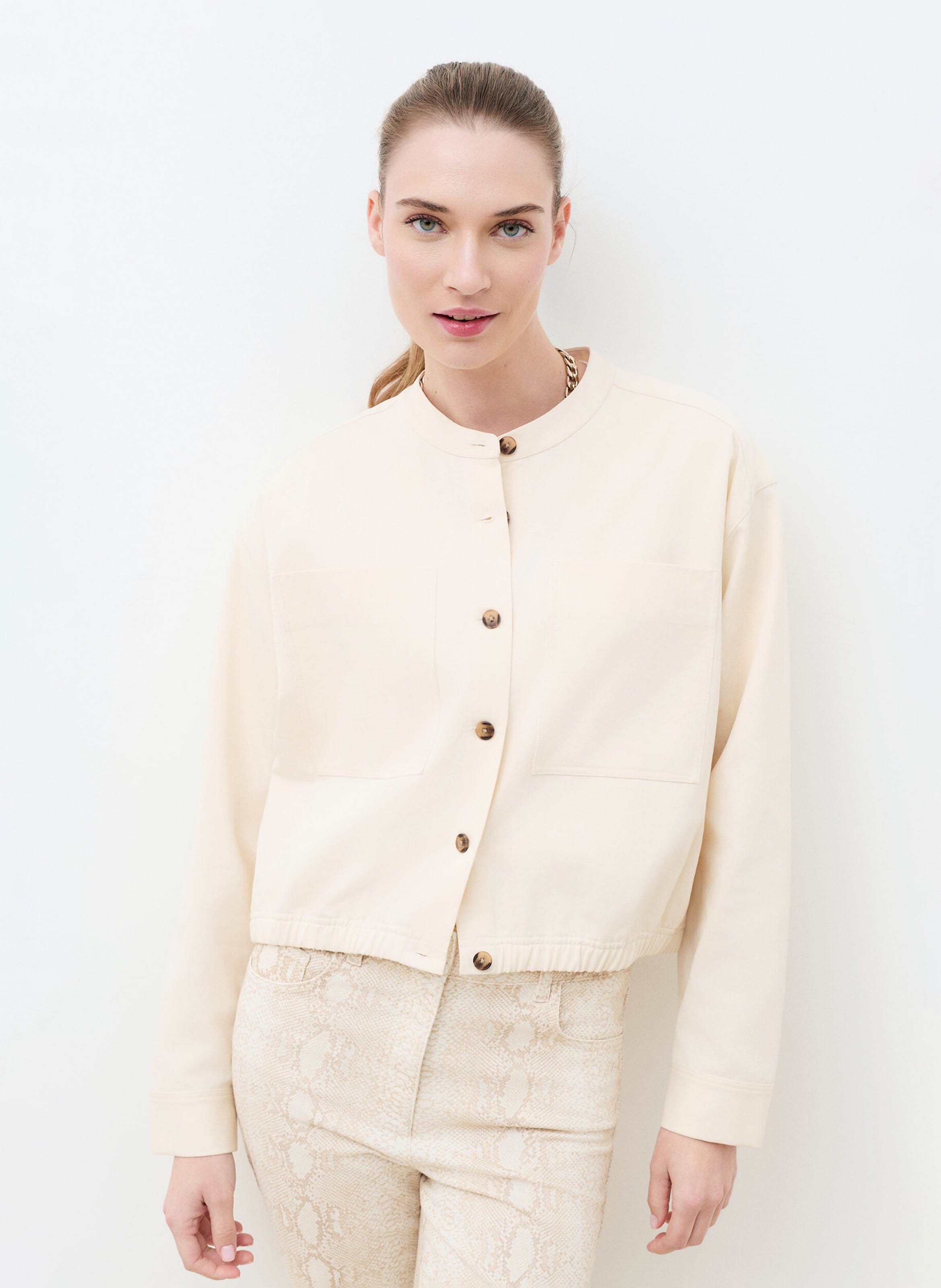 Veste col rond en coton mélangé CAROLL Beige