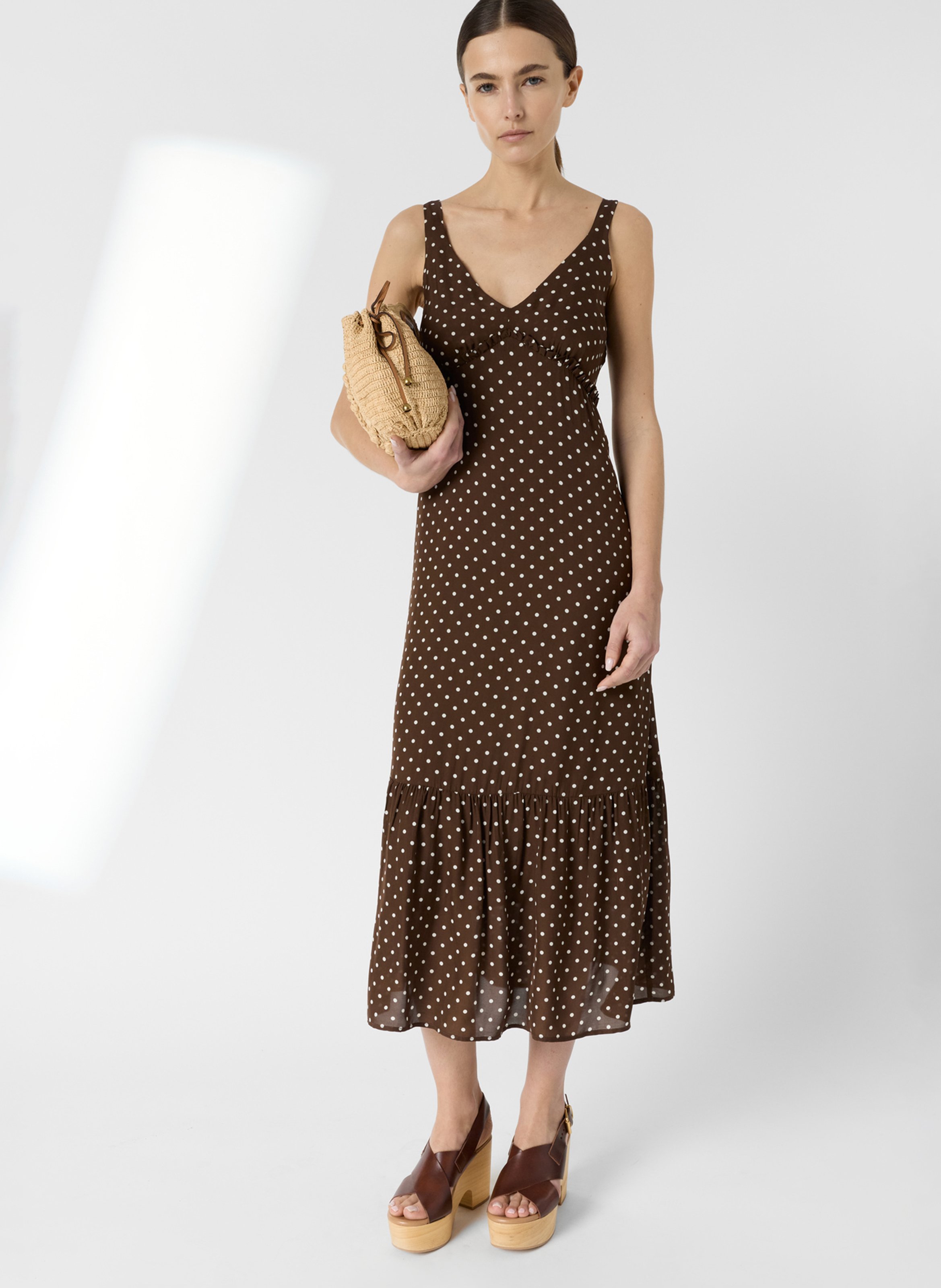 Robe longue col V imprimée GERARD DAREL Marron