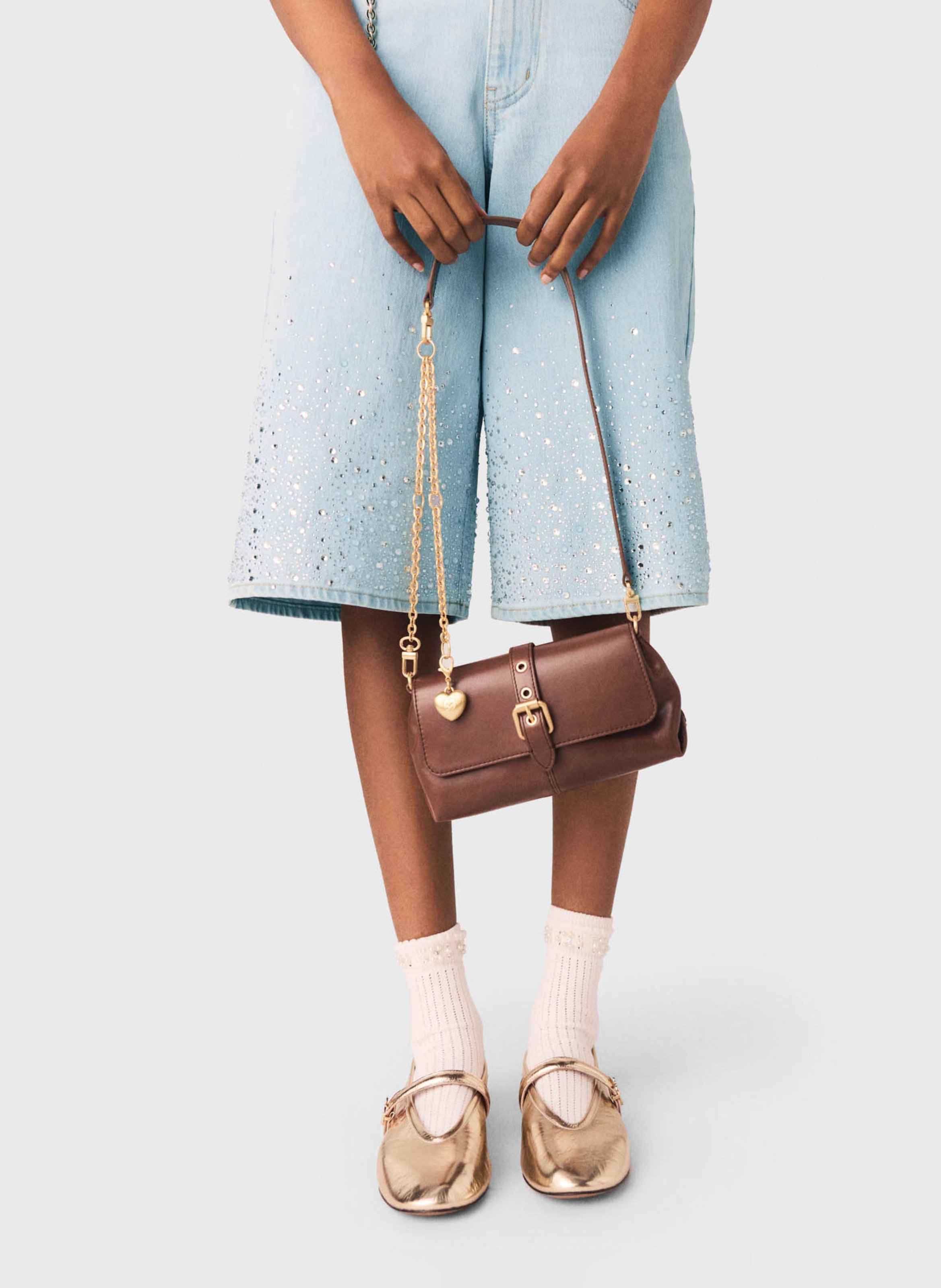 Leather flap shoulder bag MAJE Brown