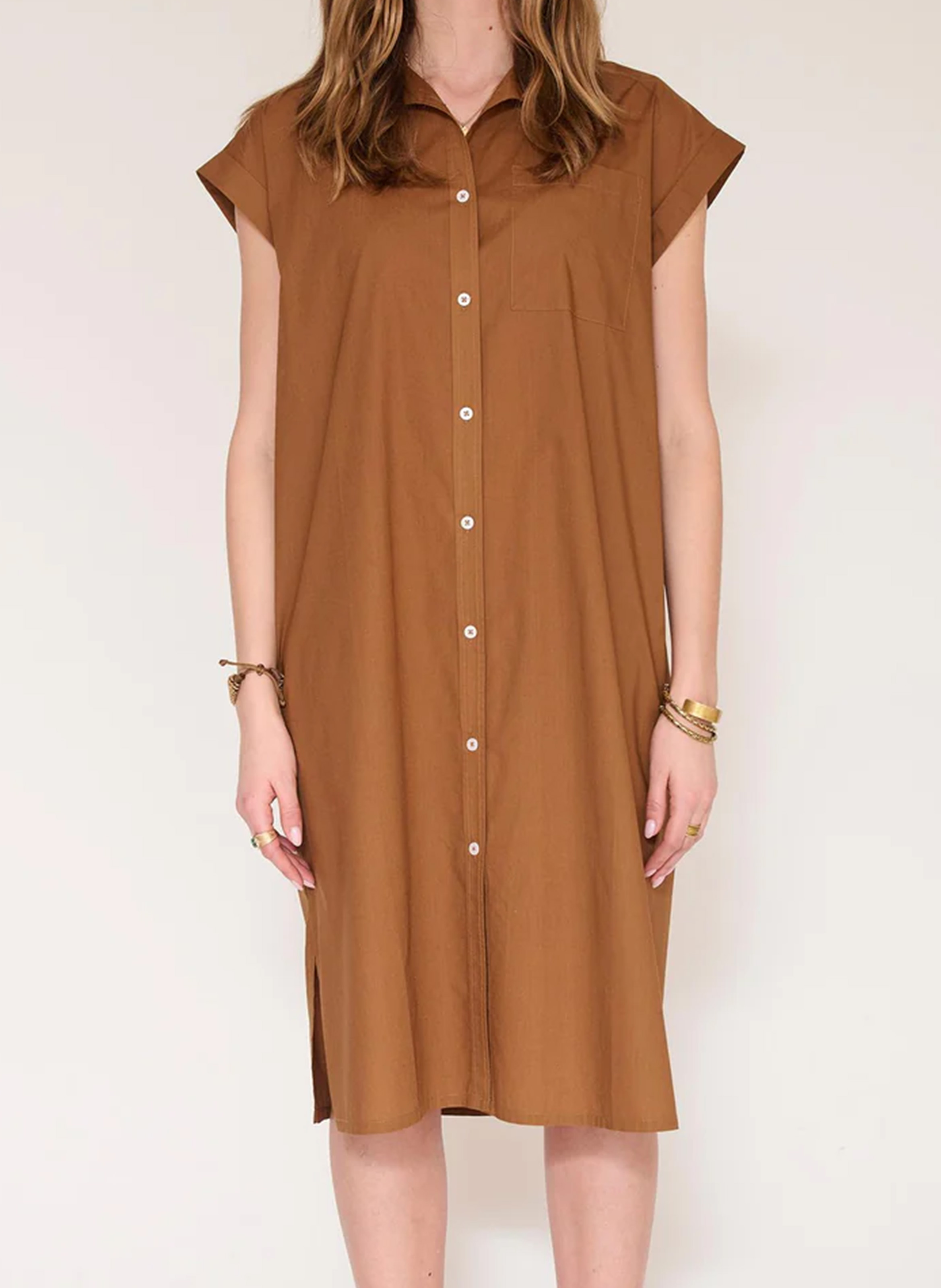 Robe midi col classique en coton MKT Marron