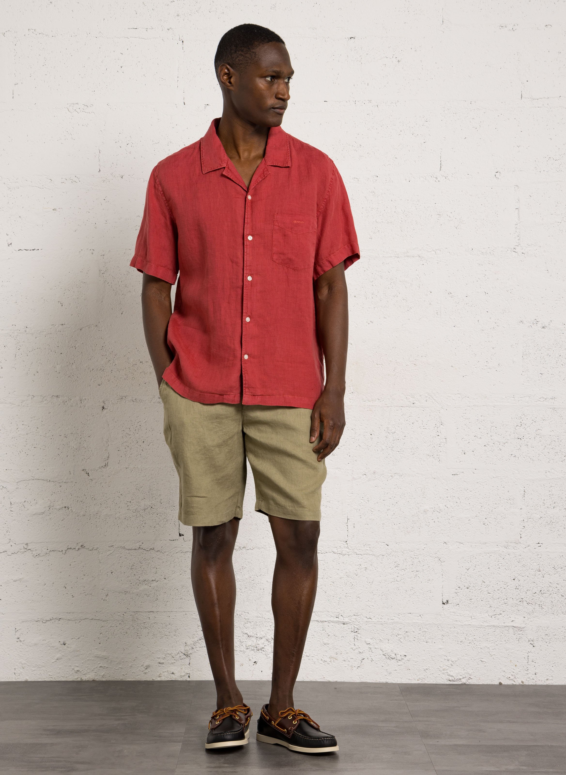 Chemise col classique en lin GANT Rouge