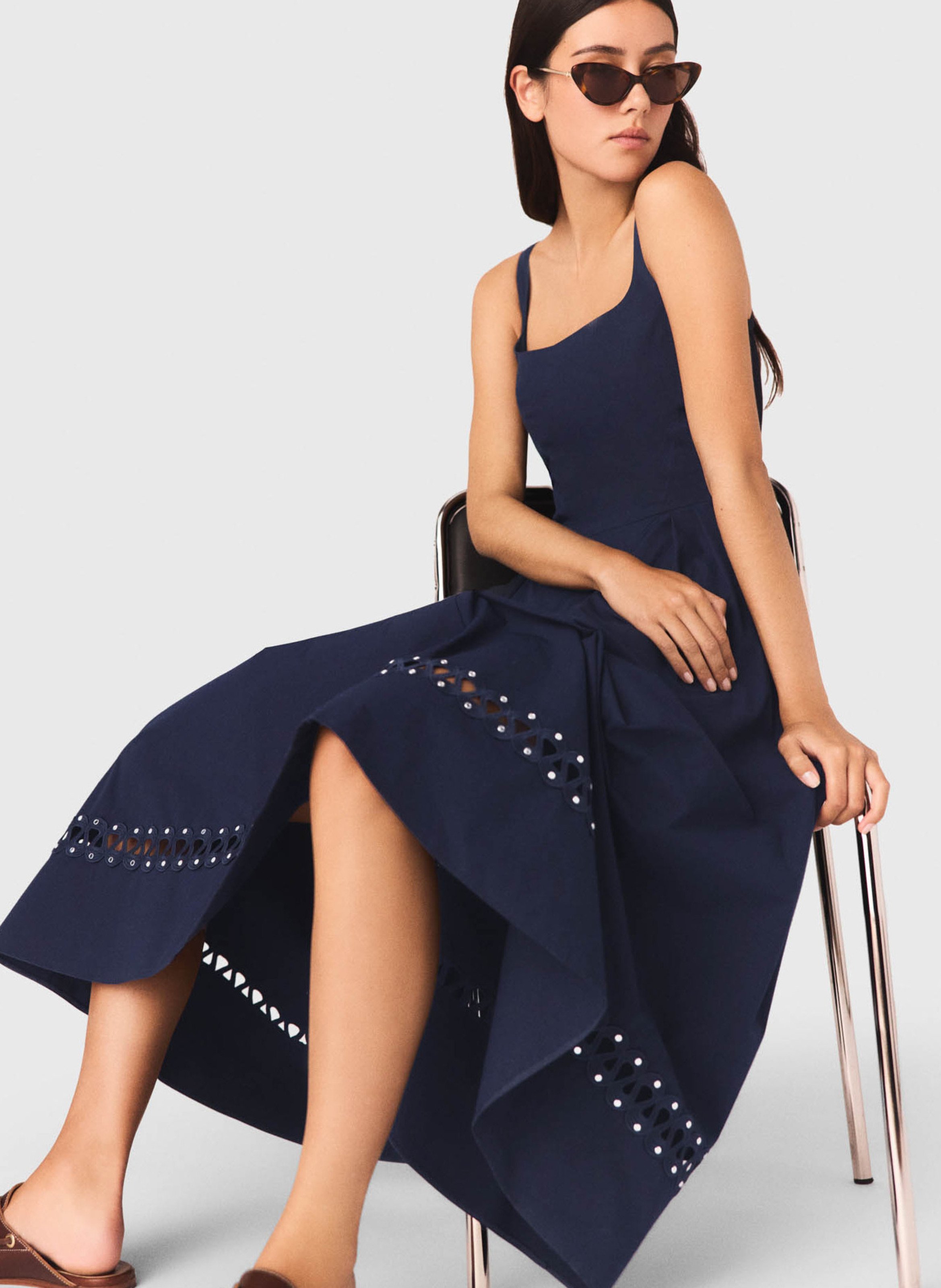 Flared Midi Dress with Straps MAJE Blue