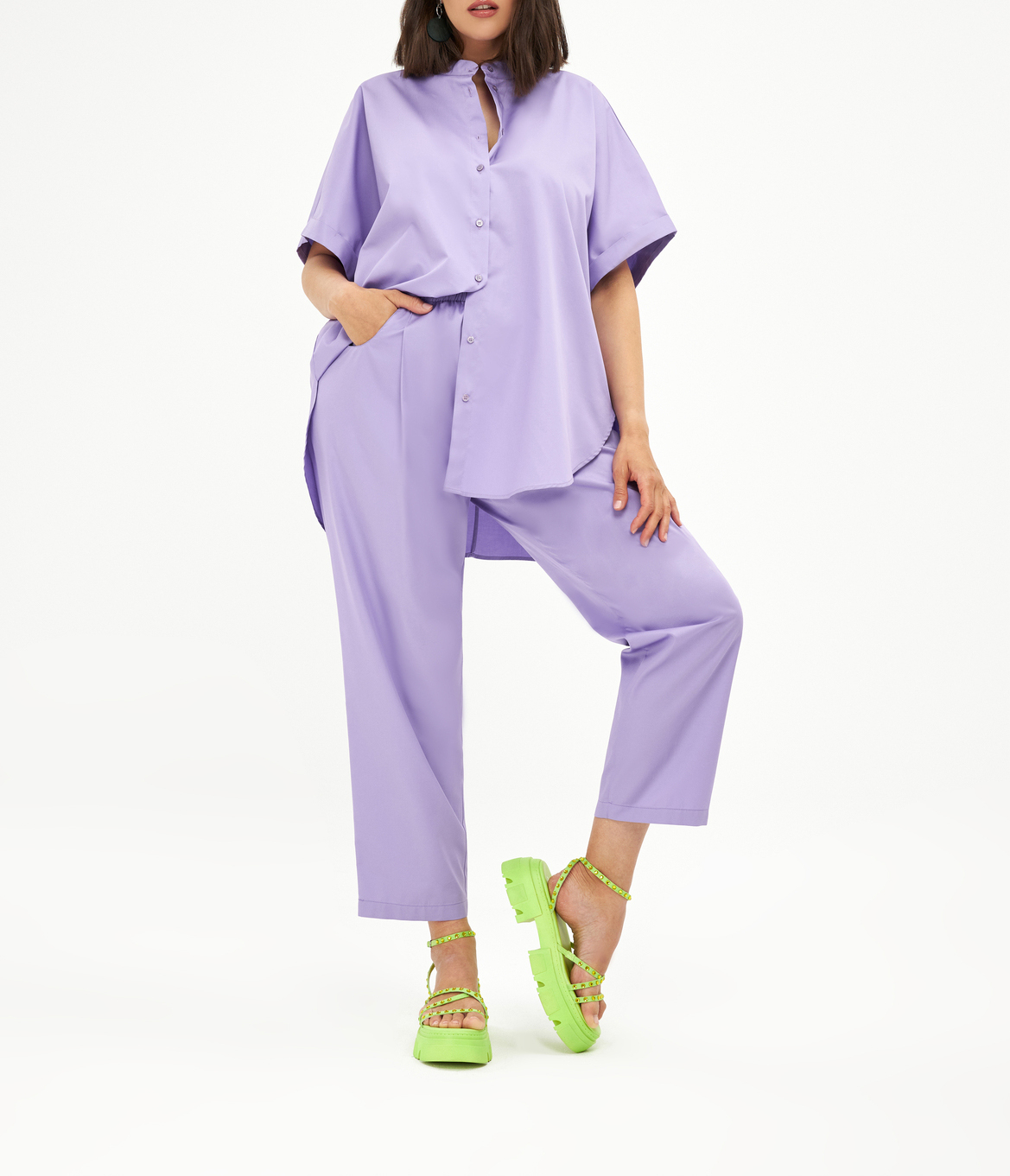 Chemise droite col mao en popeline de coton MAT FASHION Violet
