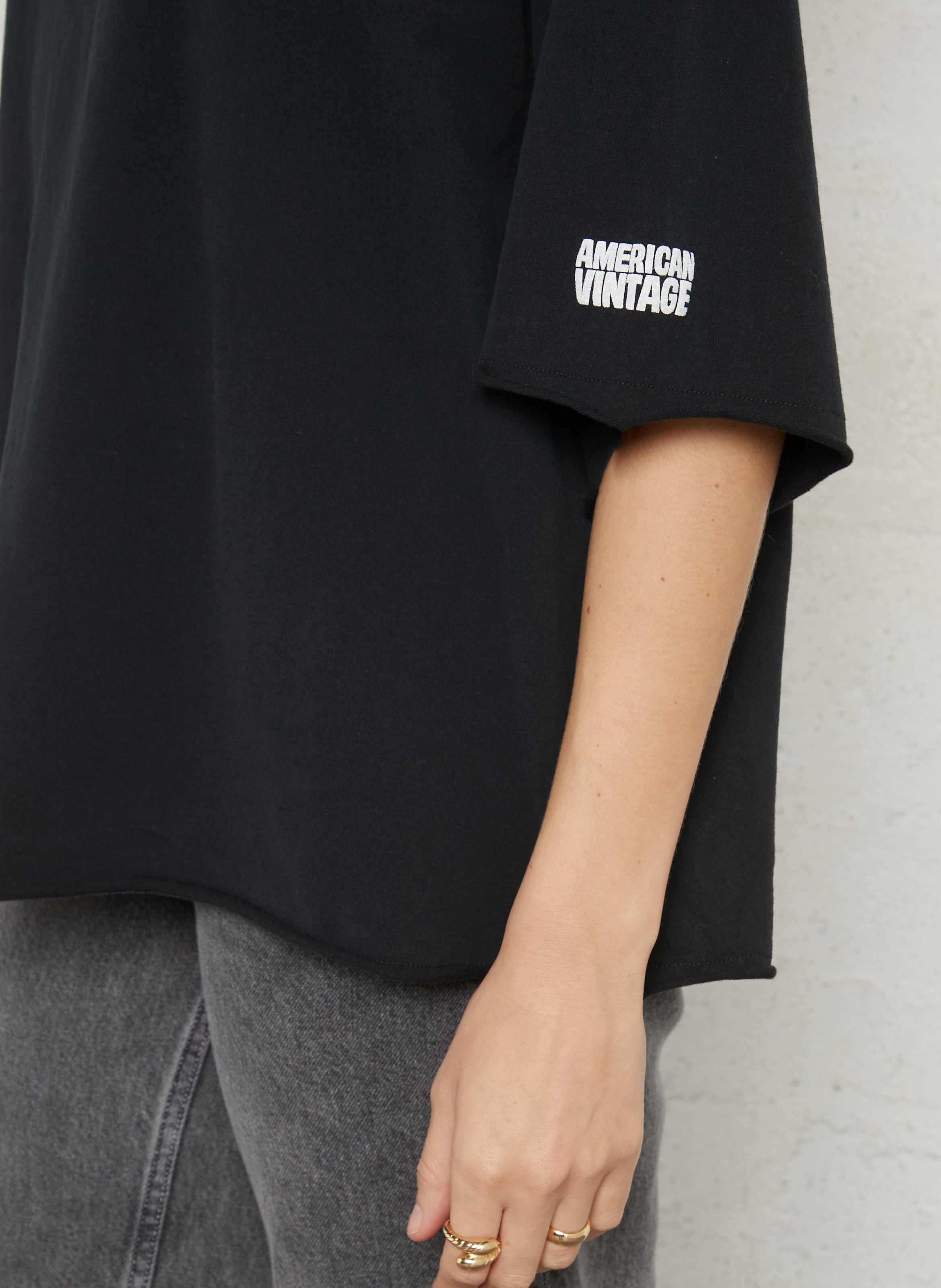 Tee-shirt fluide col rond en coton uni AMERICAN VINTAGE Noir