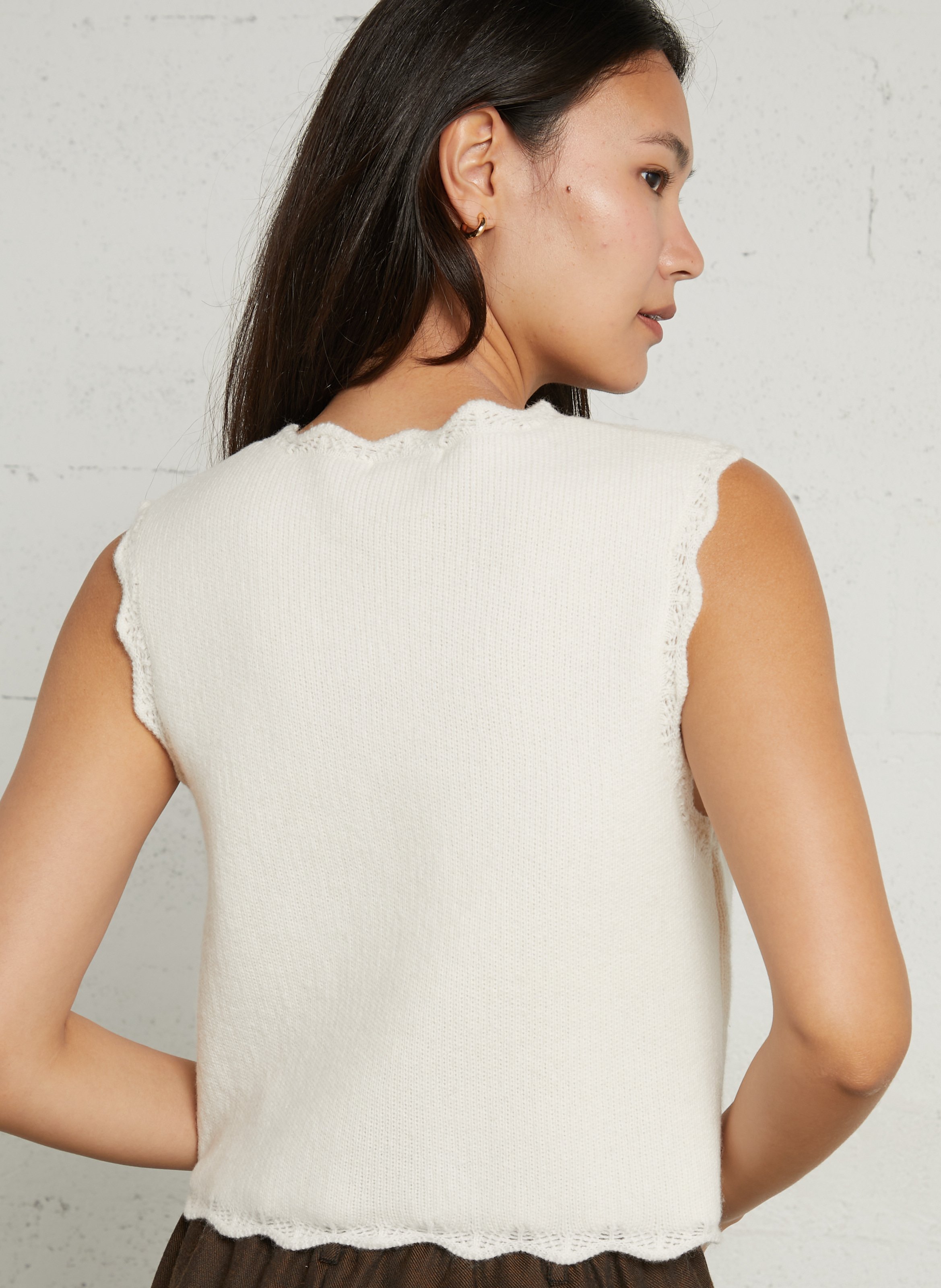 Gilet sans manches brodé en laine LOUISE MISHA Beige