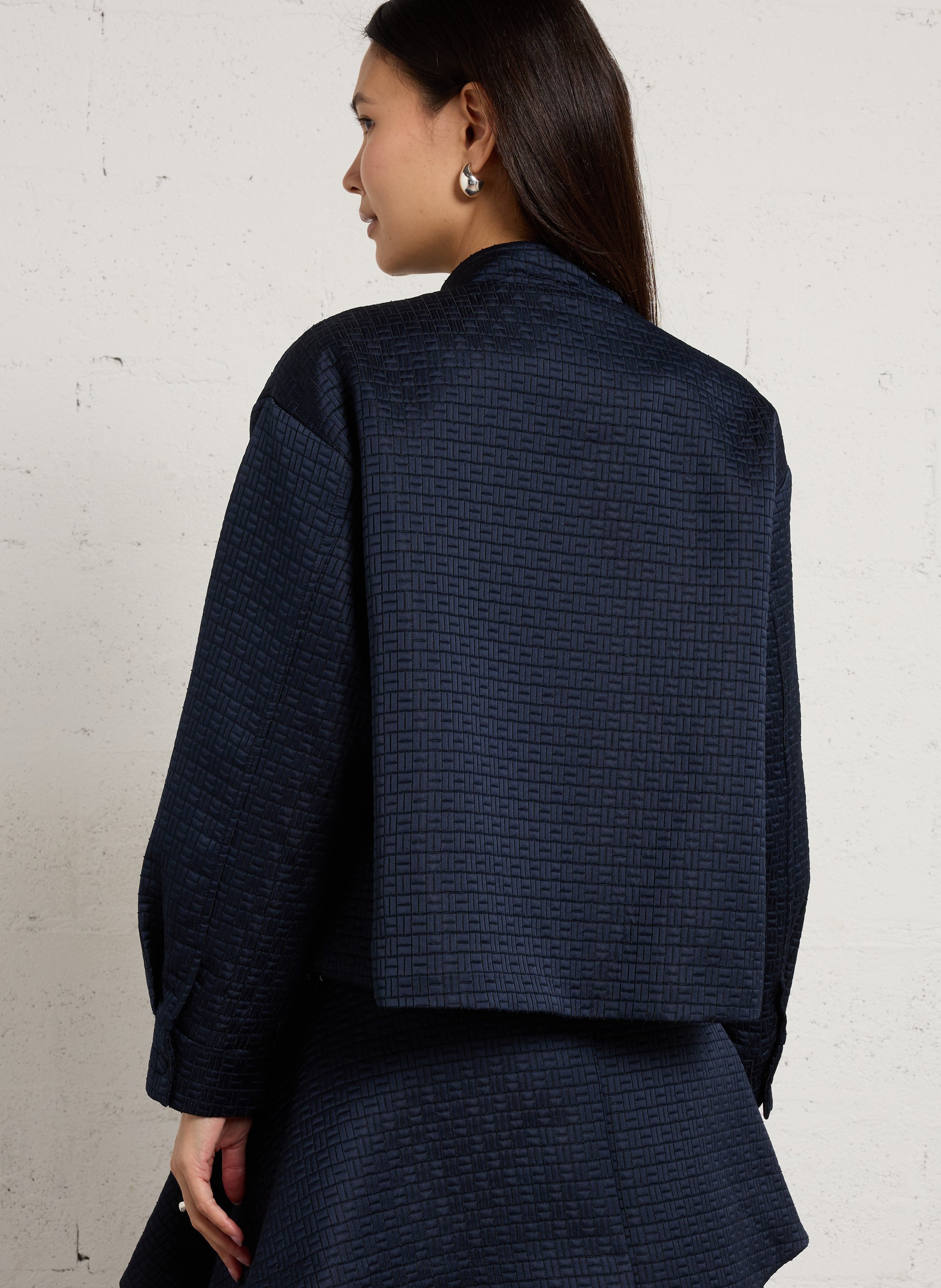 Kurze weite Jacquard-Jacke SUNCOO Blau