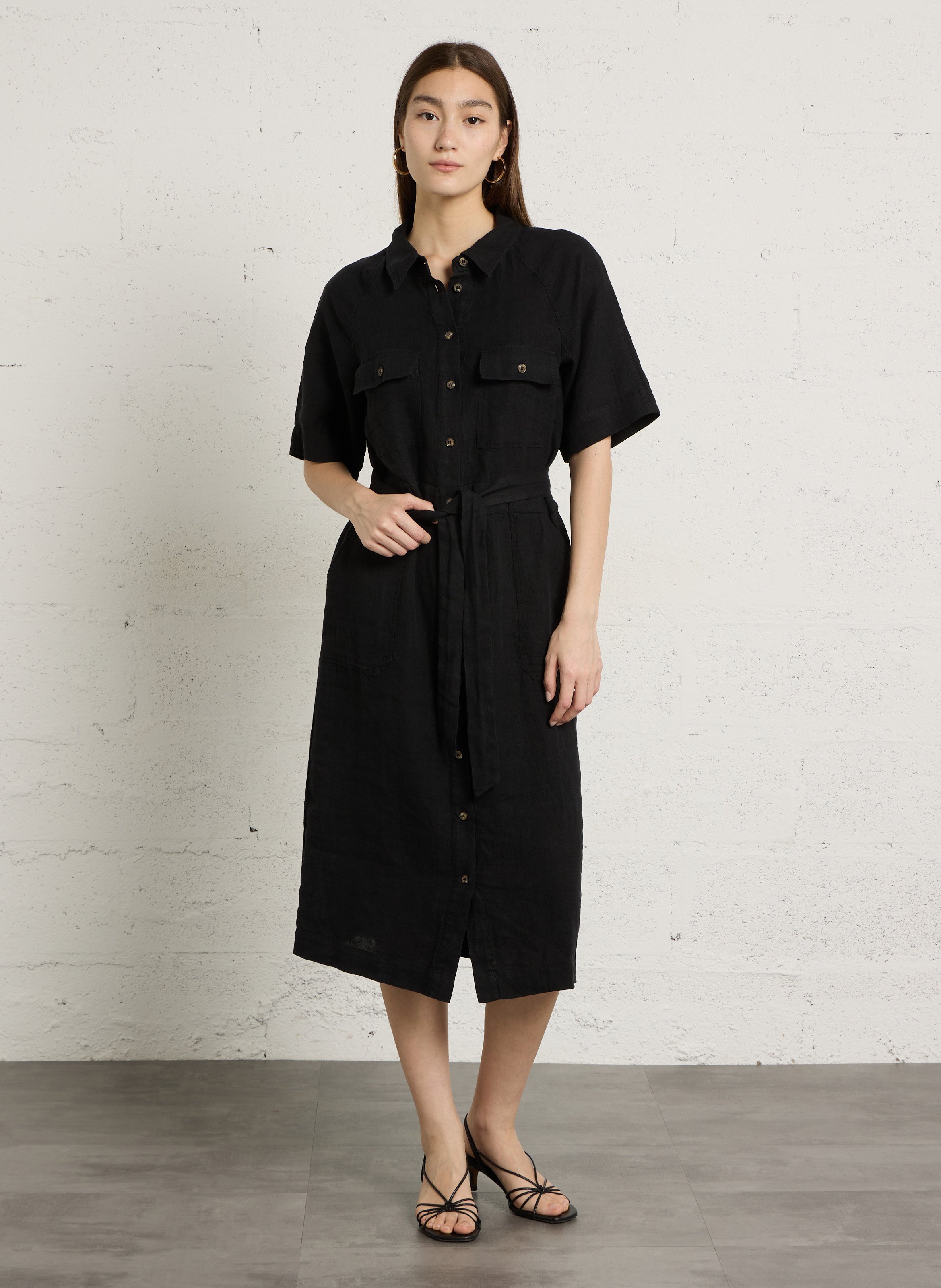 Robe midi en lin MAISON 123 Noir