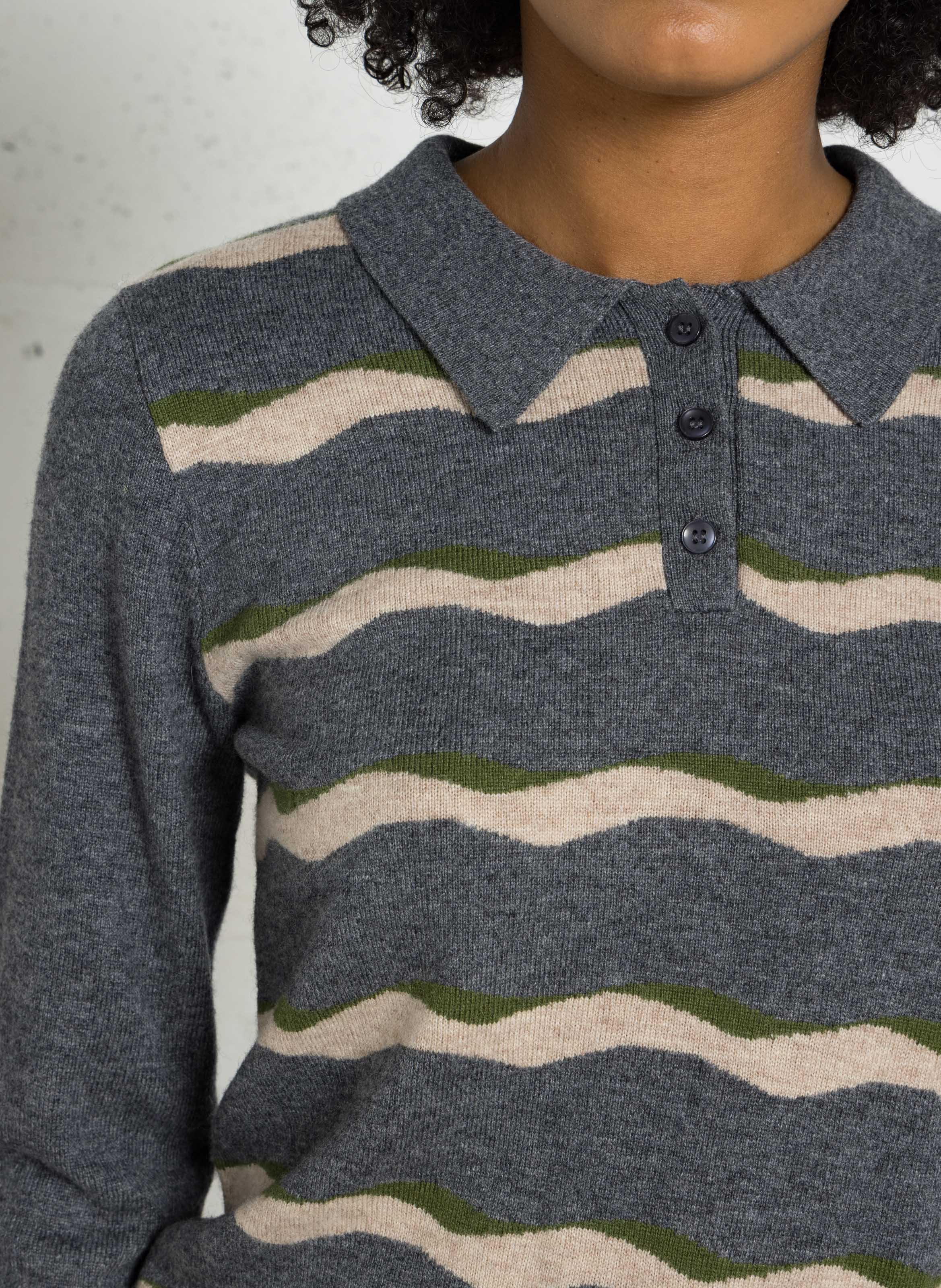 Polo droit en maille rayée NICE THINGS Gris
