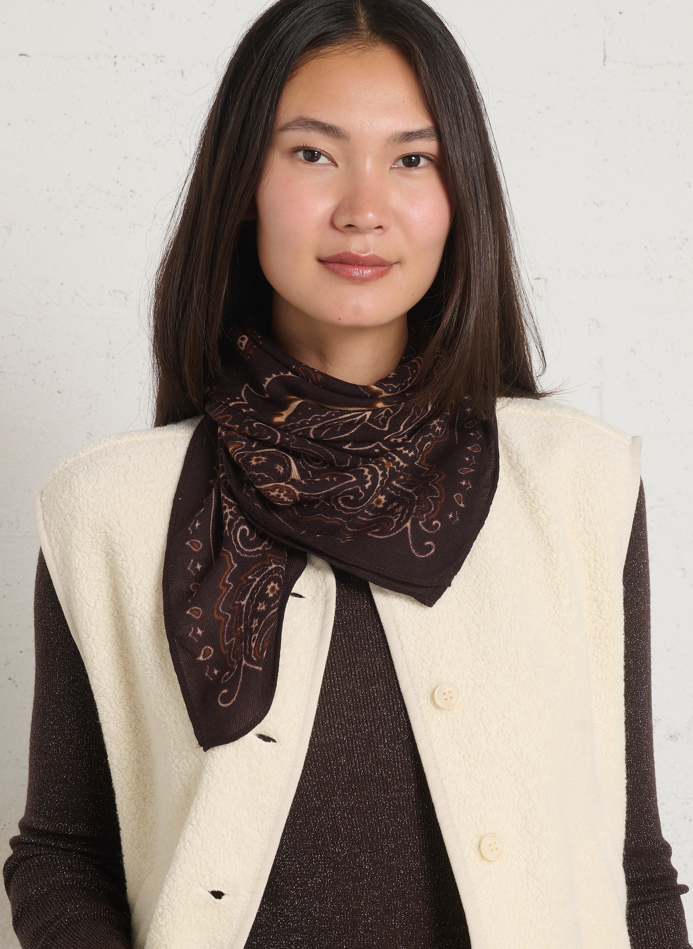Printed wool scarf HARTFORD Brown