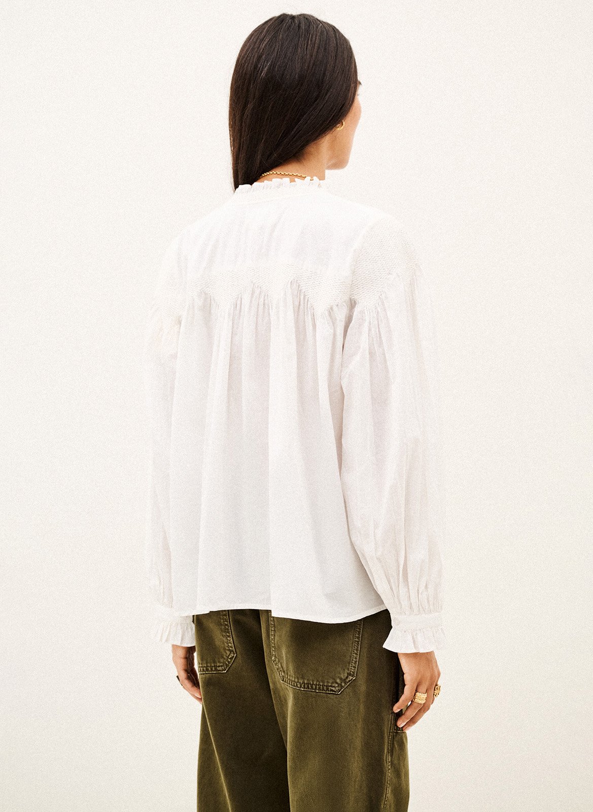 Chemise ample à broderie en coton BA&SH Beige